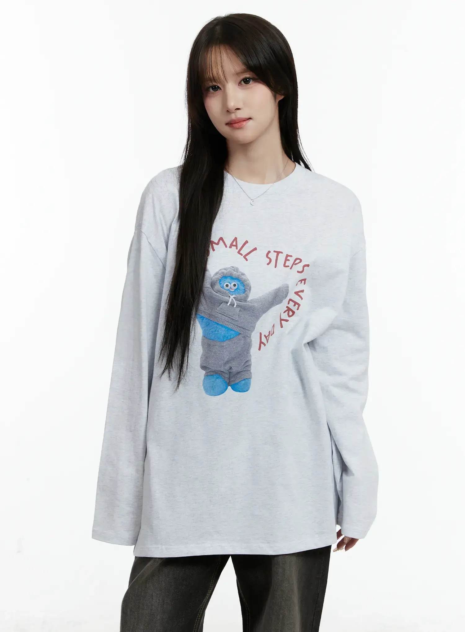 Oversized Graphic Print Long Sleeve Tee CD523