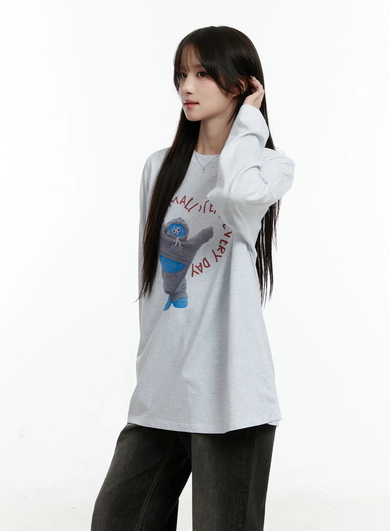 Oversized Graphic Print Long Sleeve Tee CD523 - Image 5