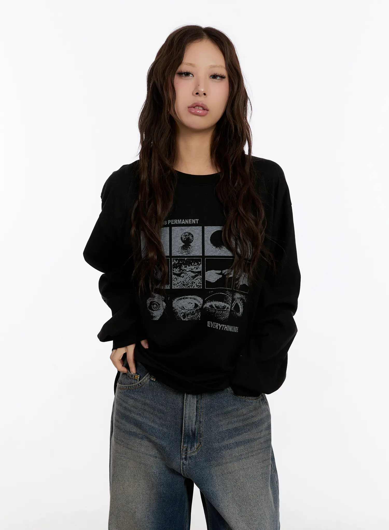 Oversized Graphic Print Long Sleeve Top CN527 - Image 11