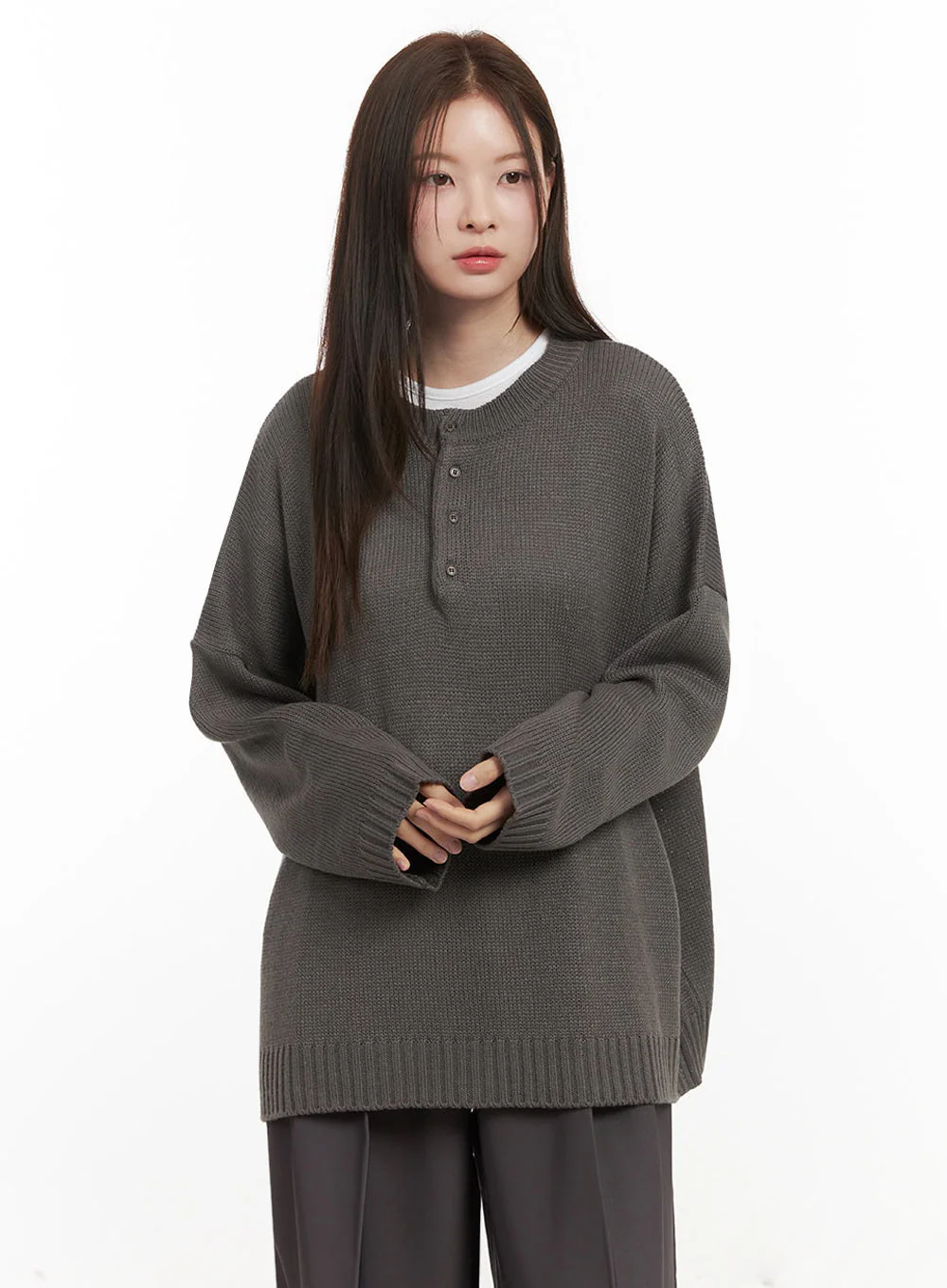 Oversized Half-Button Sweater IJ527 - Image 11