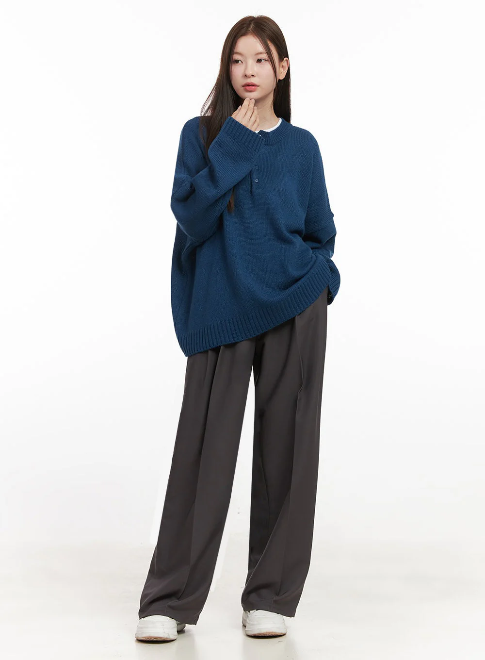 Oversized Half-Button Sweater IJ527 - Image 12