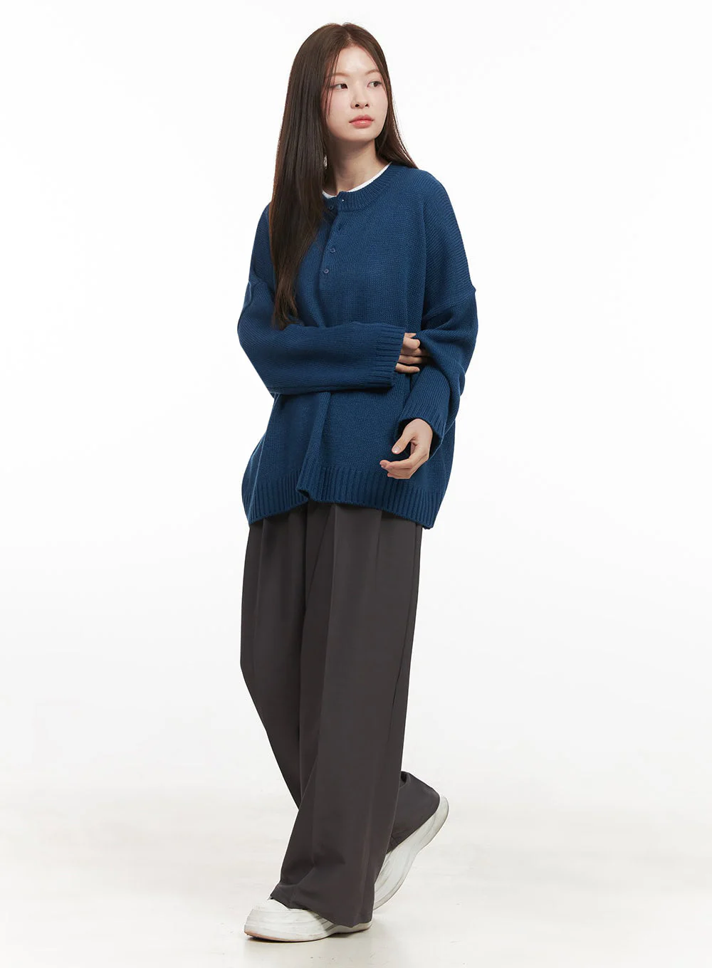 Oversized Half-Button Sweater IJ527 - Image 13