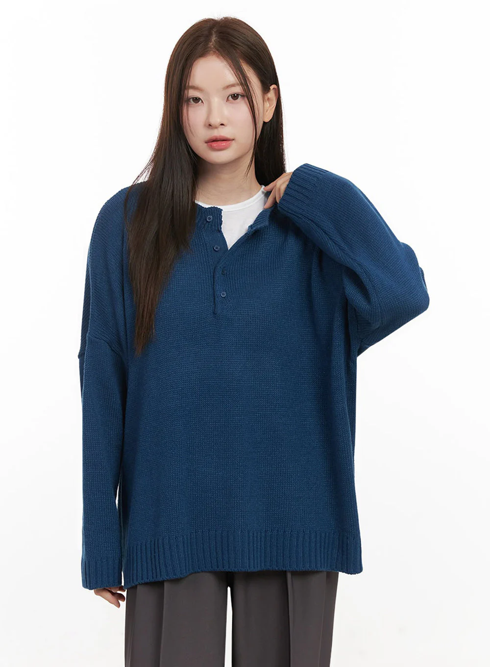 Oversized Half-Button Sweater IJ527 - Image 15