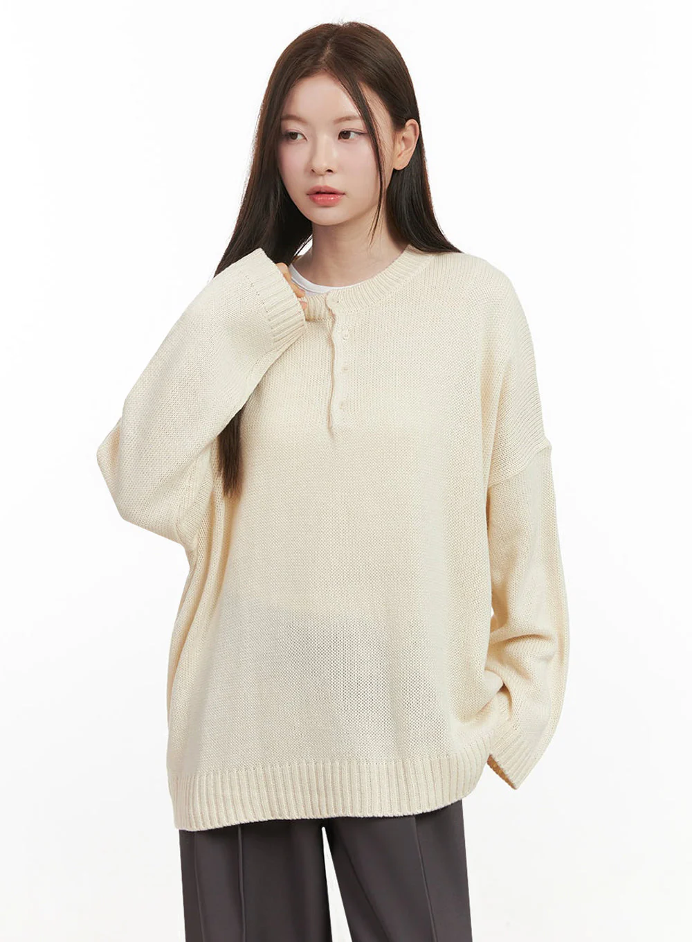 Oversized Half-Button Sweater IJ527 - Image 16