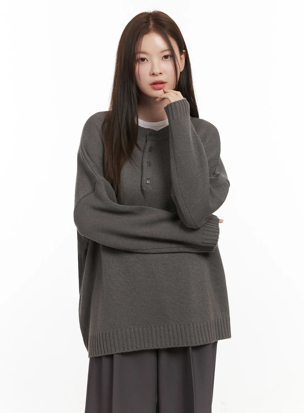 Oversized Half-Button Sweater IJ527 - Image 17