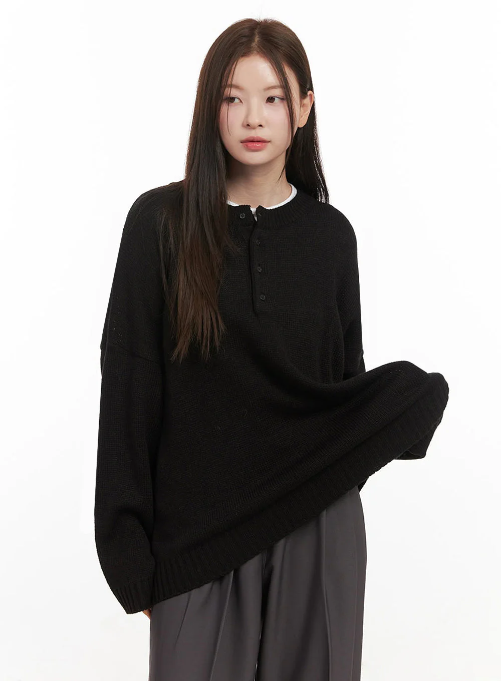 Oversized Half-Button Sweater IJ527 - Image 18