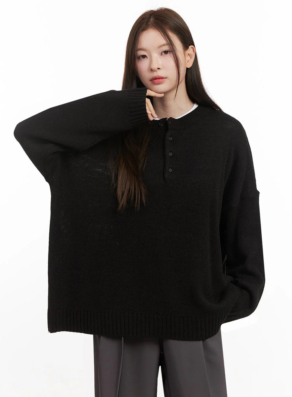 Oversized Half-Button Sweater IJ527 - Image 2
