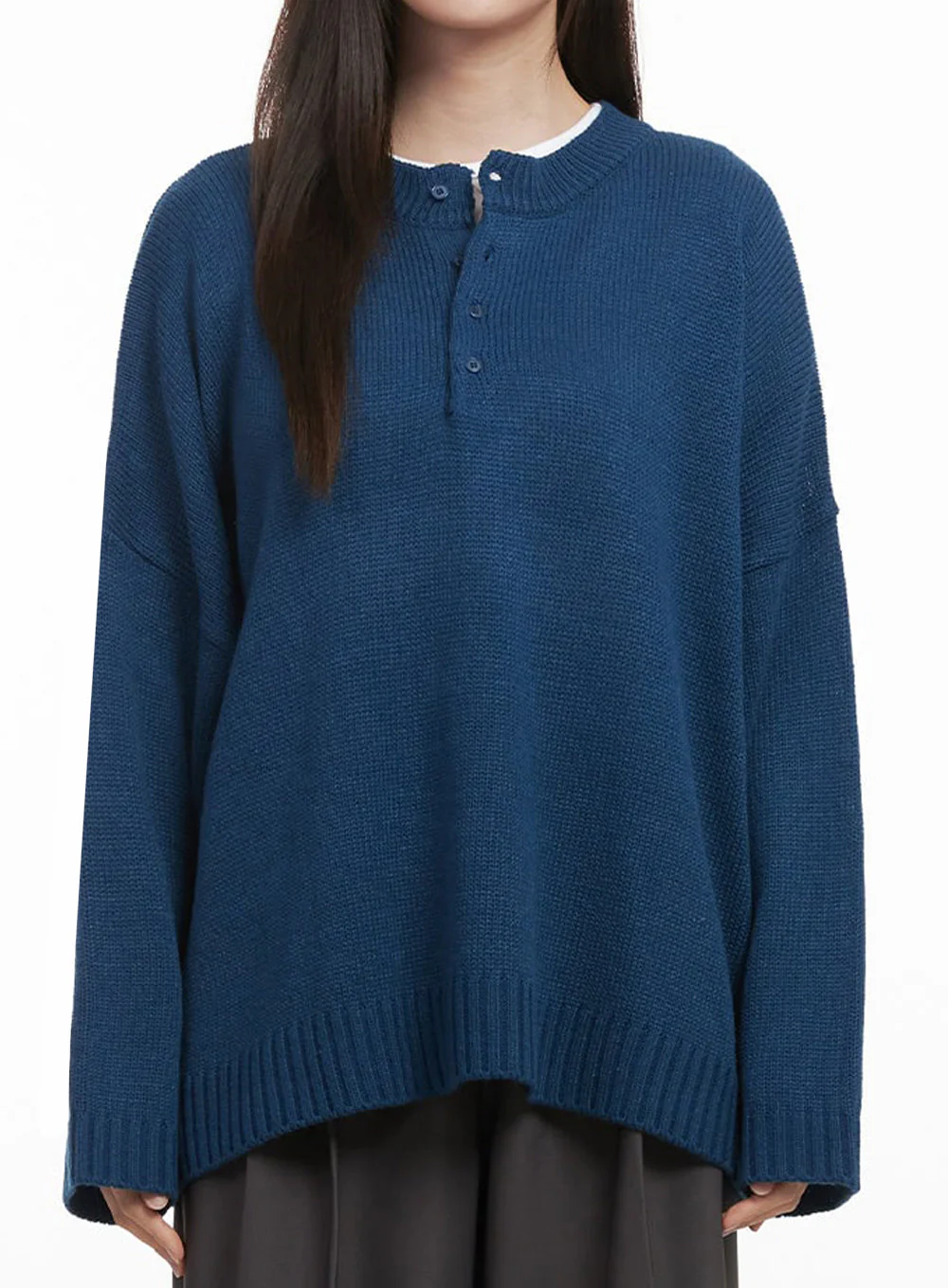 Oversized Half-Button Sweater IJ527 - Image 4