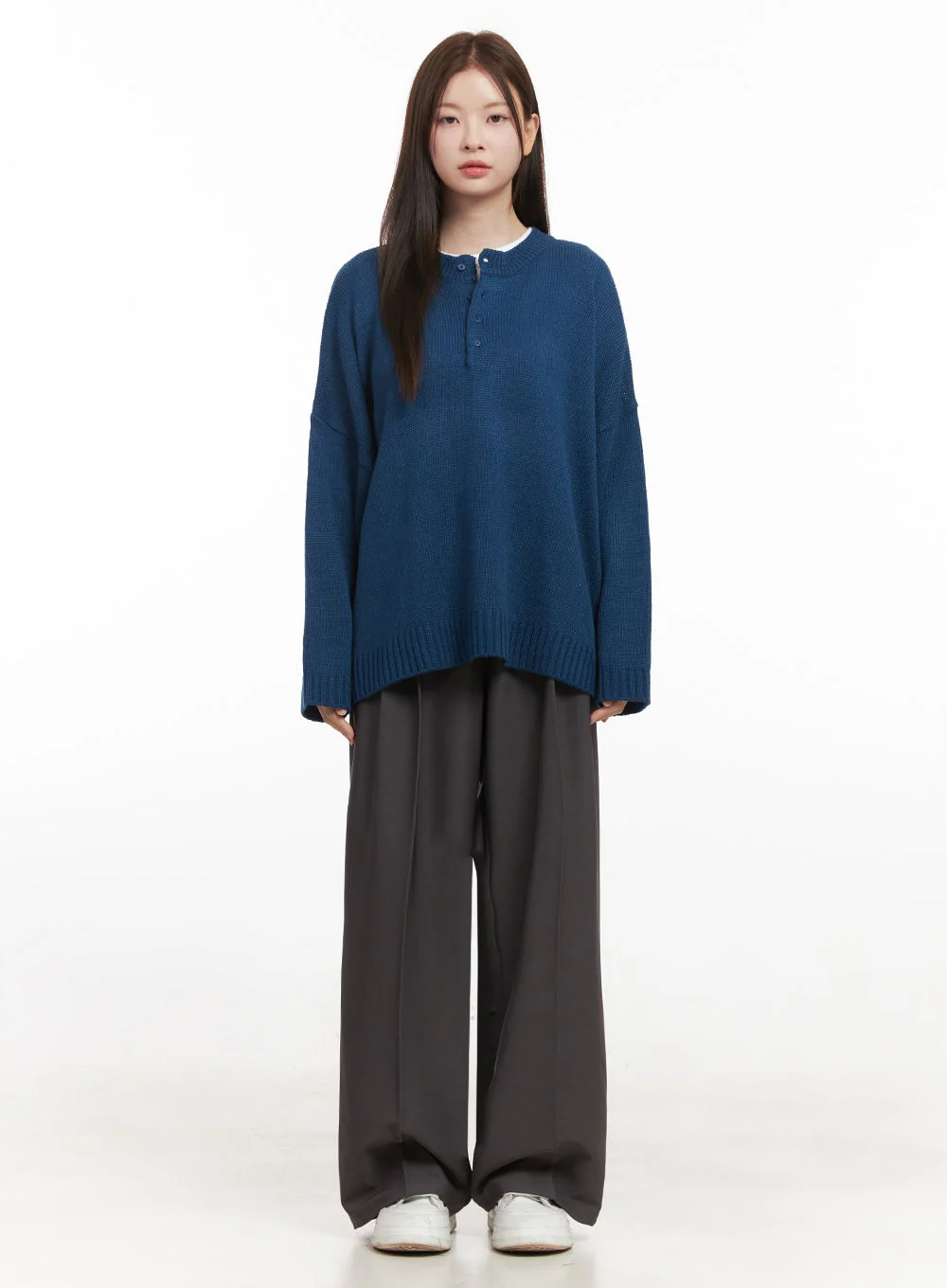 Oversized Half-Button Sweater IJ527 - Image 5