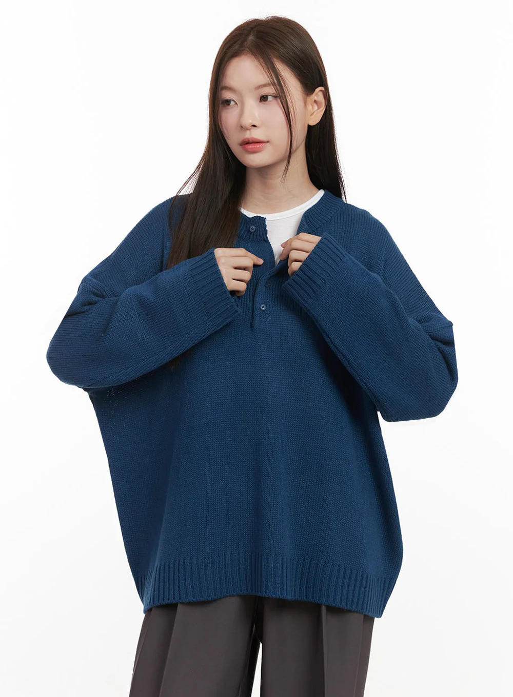 Oversized Half-Button Sweater IJ527 - Image 7