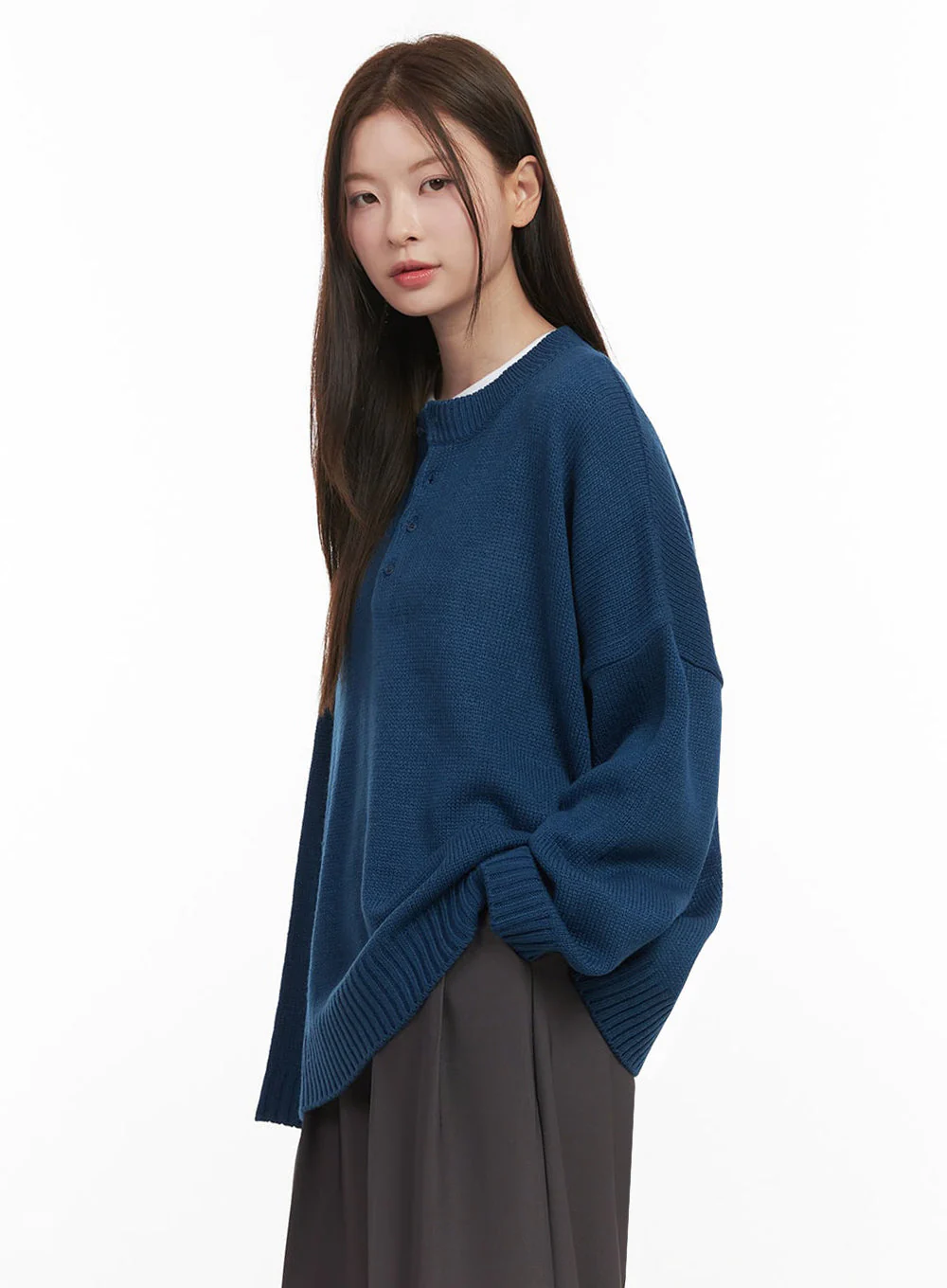 Oversized Half-Button Sweater IJ527 - Image 8