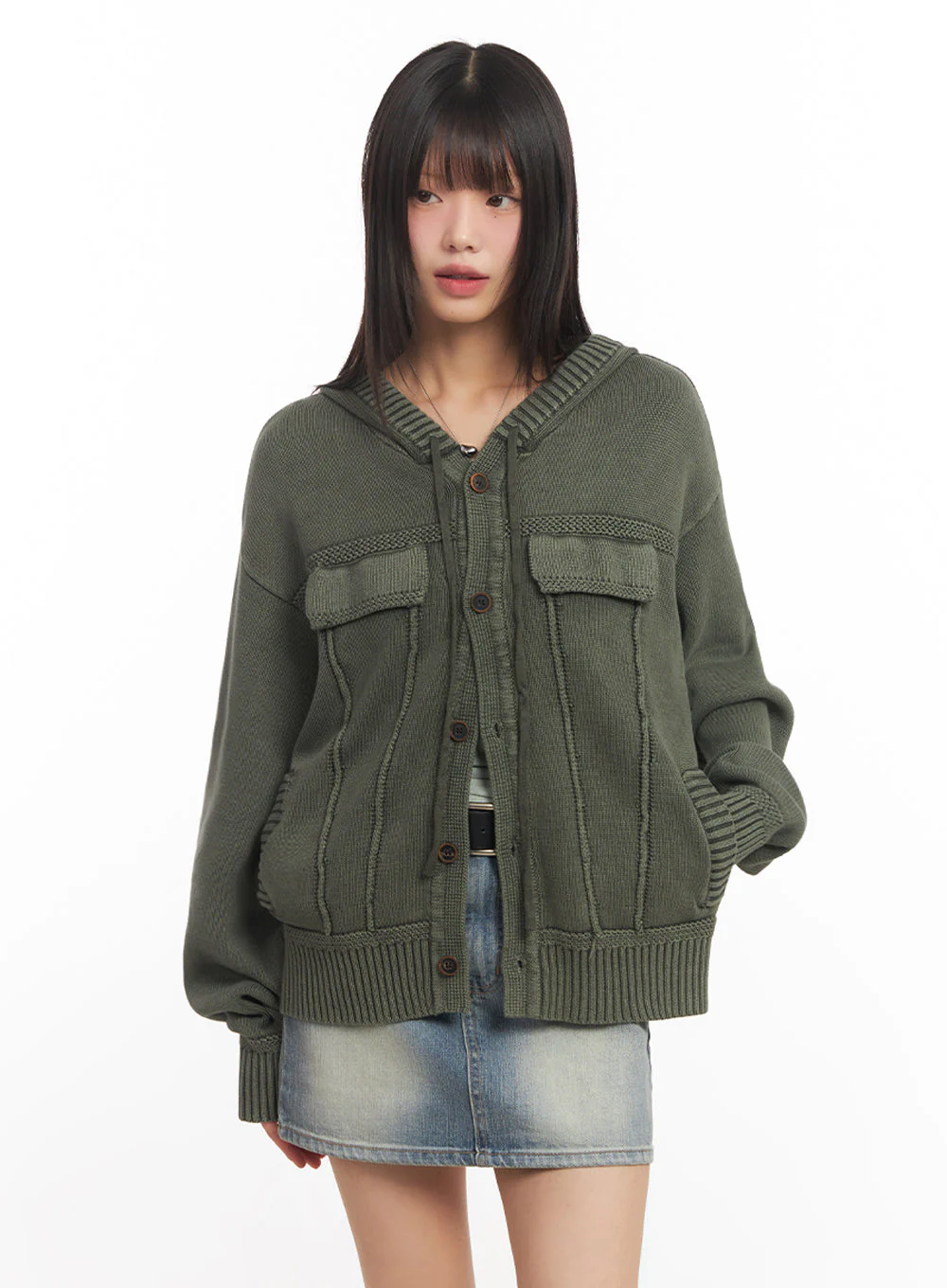Oversized Hooded Cardigan IA528 - Image 11