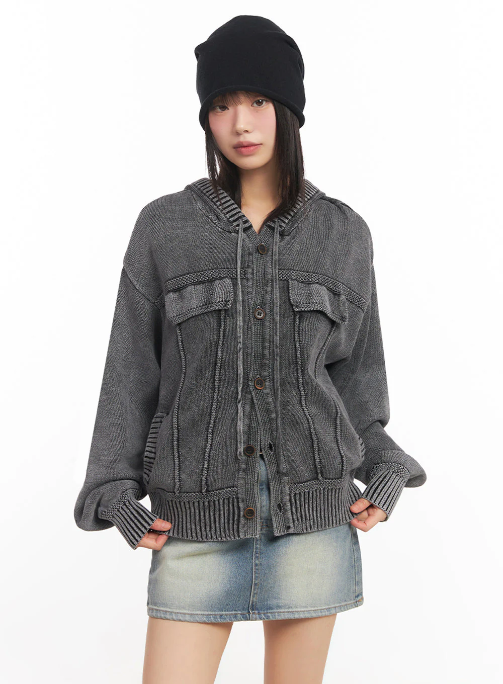 Oversized Hooded Cardigan IA528 - Image 12