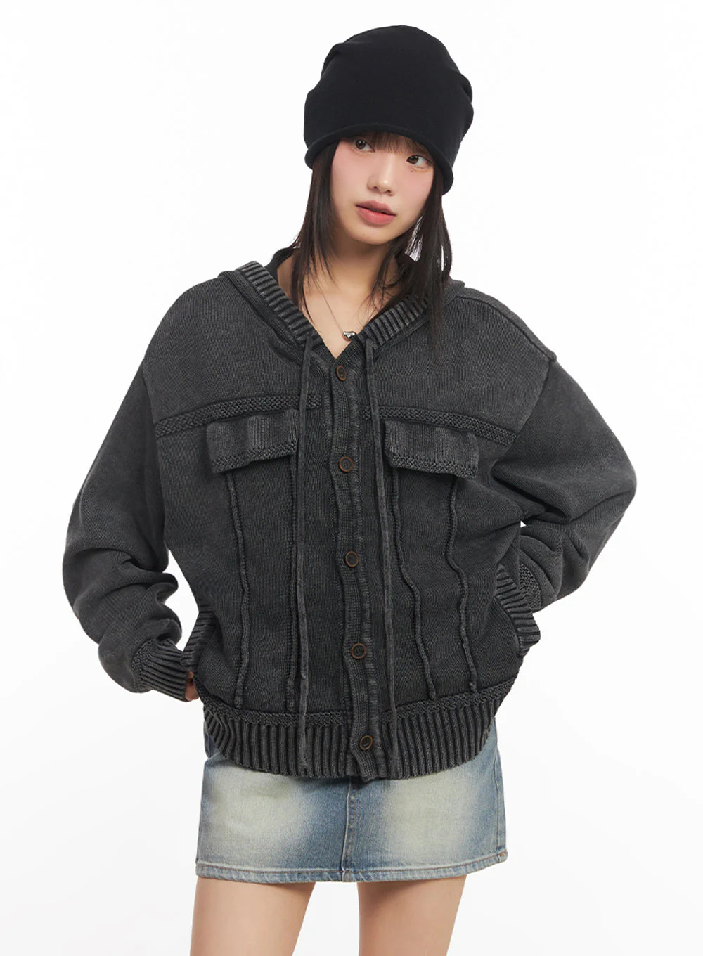 Oversized Hooded Cardigan IA528 - Image 13