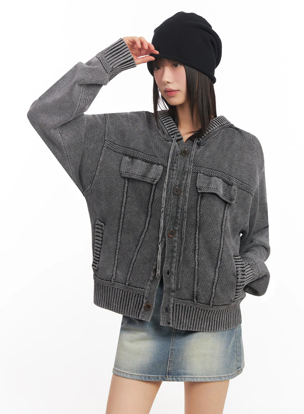 Oversized Hooded Cardigan IA528 - Image 2