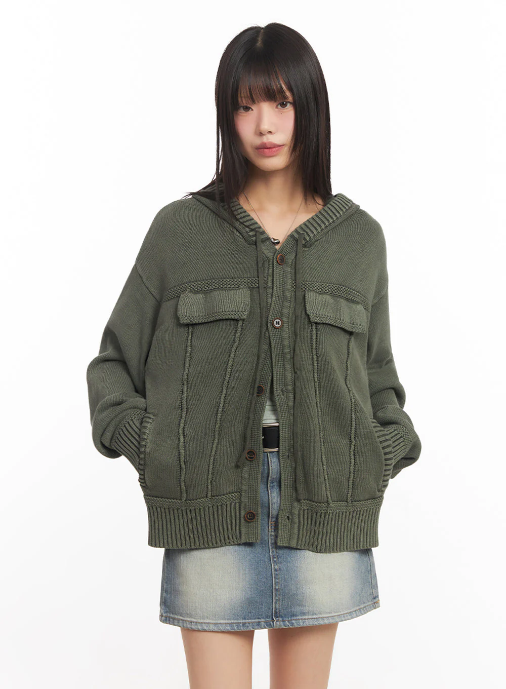 Oversized Hooded Cardigan IA528 - Image 4