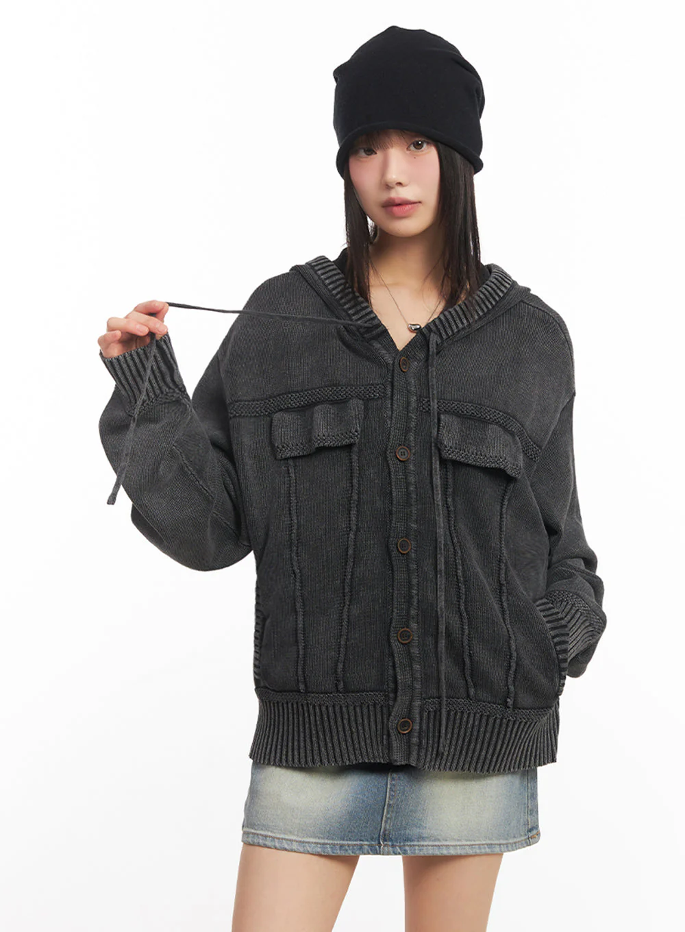 Oversized Hooded Cardigan IA528 - Image 7