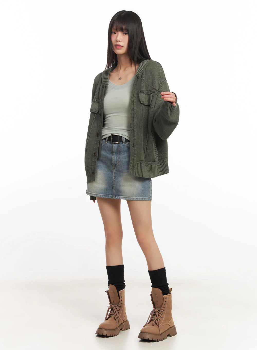 Oversized Hooded Cardigan IA528 - Image 9