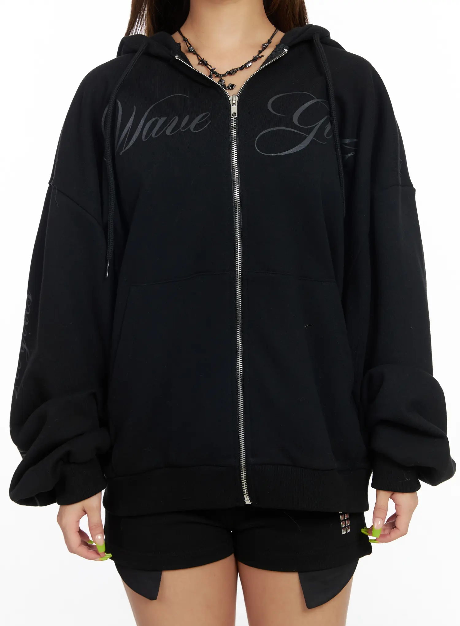 Oversized Hoodie with Graphic Text CF513 - Image 5