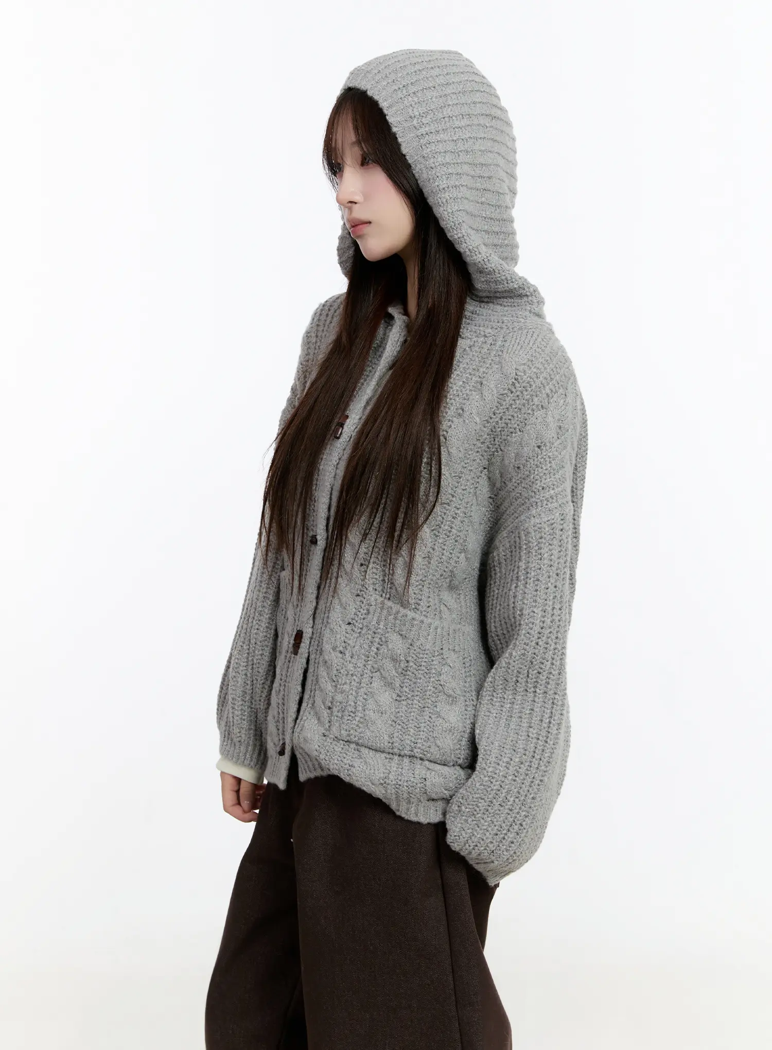 Oversized Knit Button-Up Hoodie CN524 - Image 15