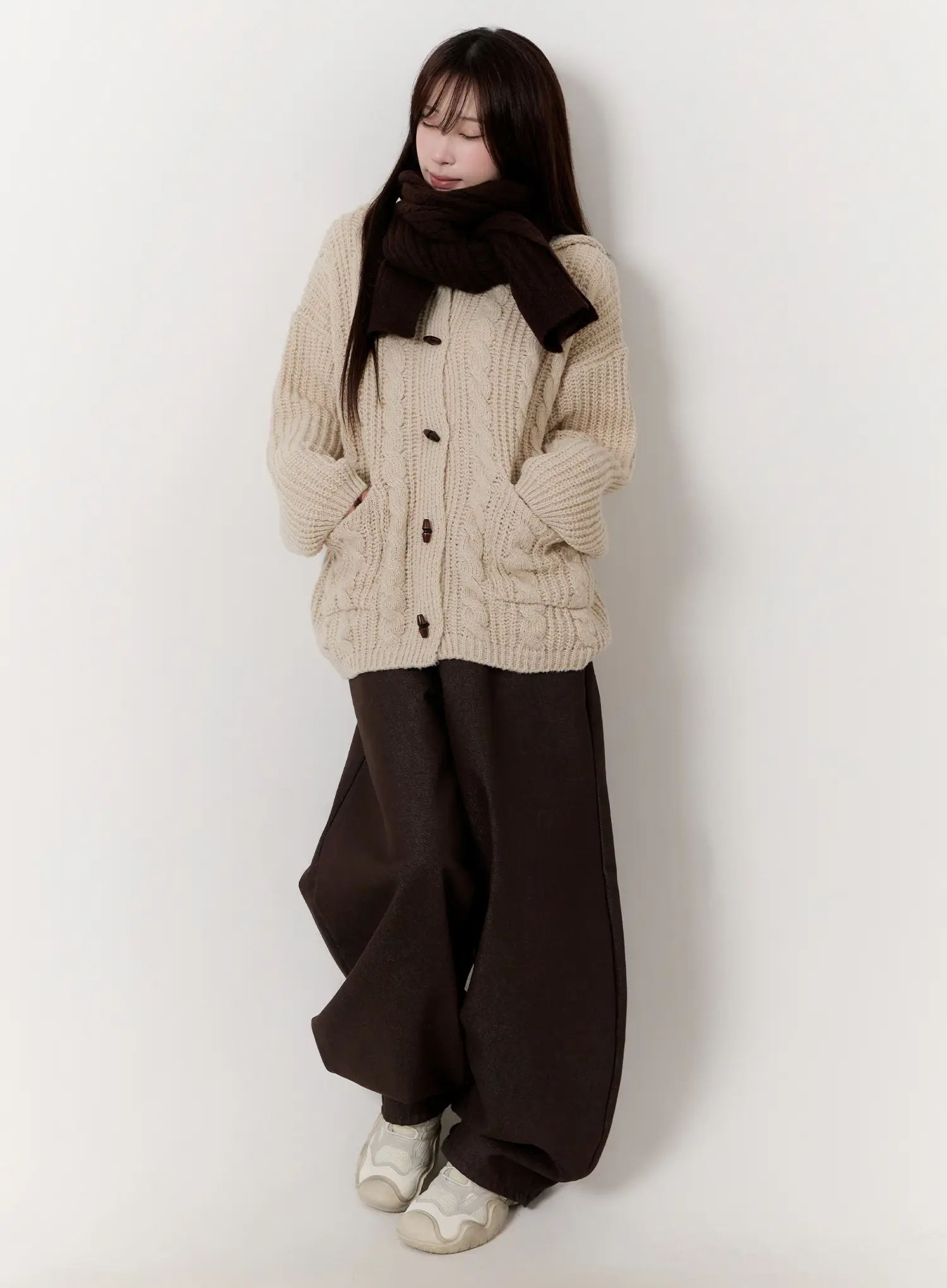 Oversized Knit Button-Up Hoodie CN524 - Image 3