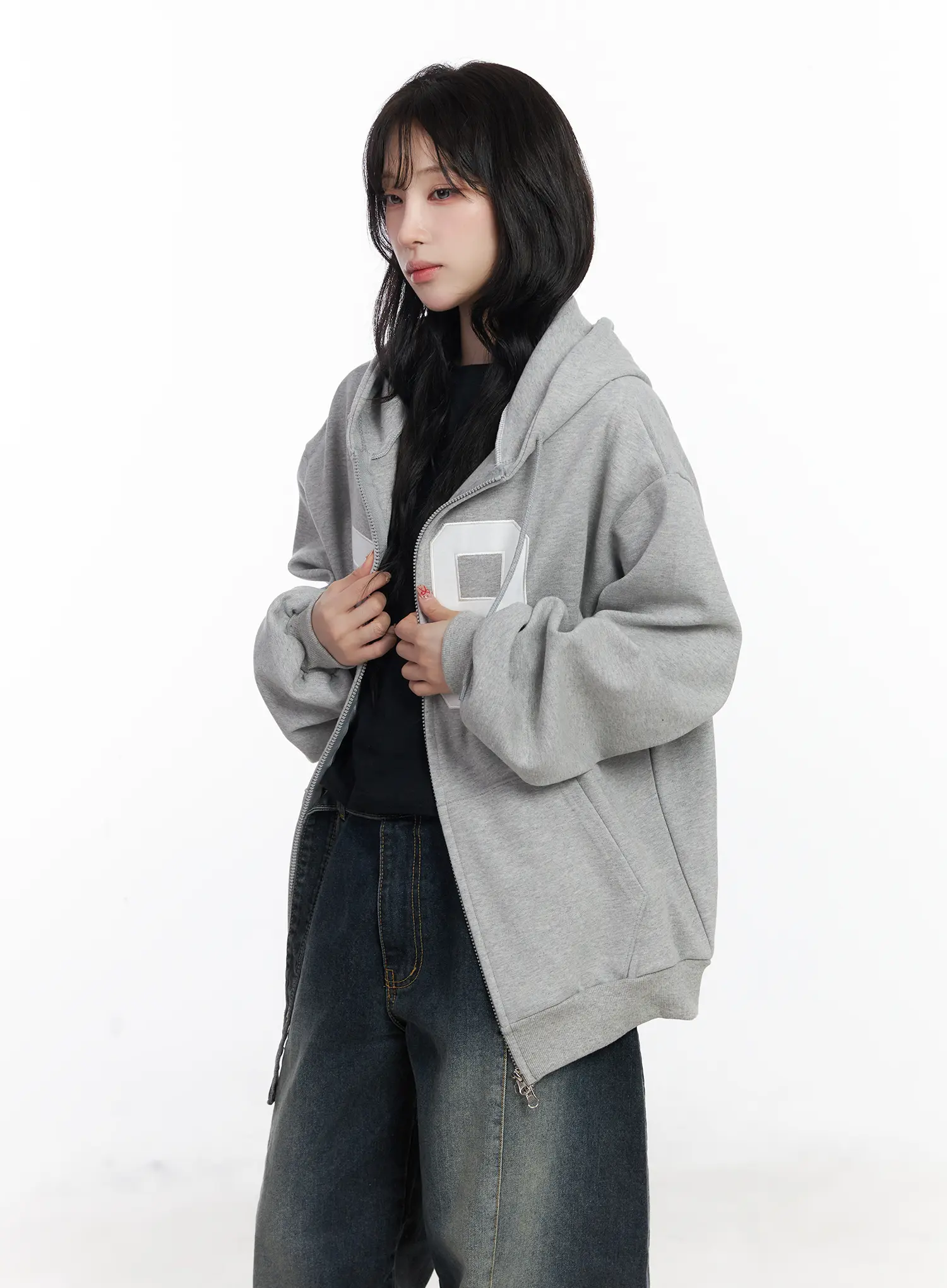 Oversized Lettering Zip-Up Hoodie CJ527 - Image 10