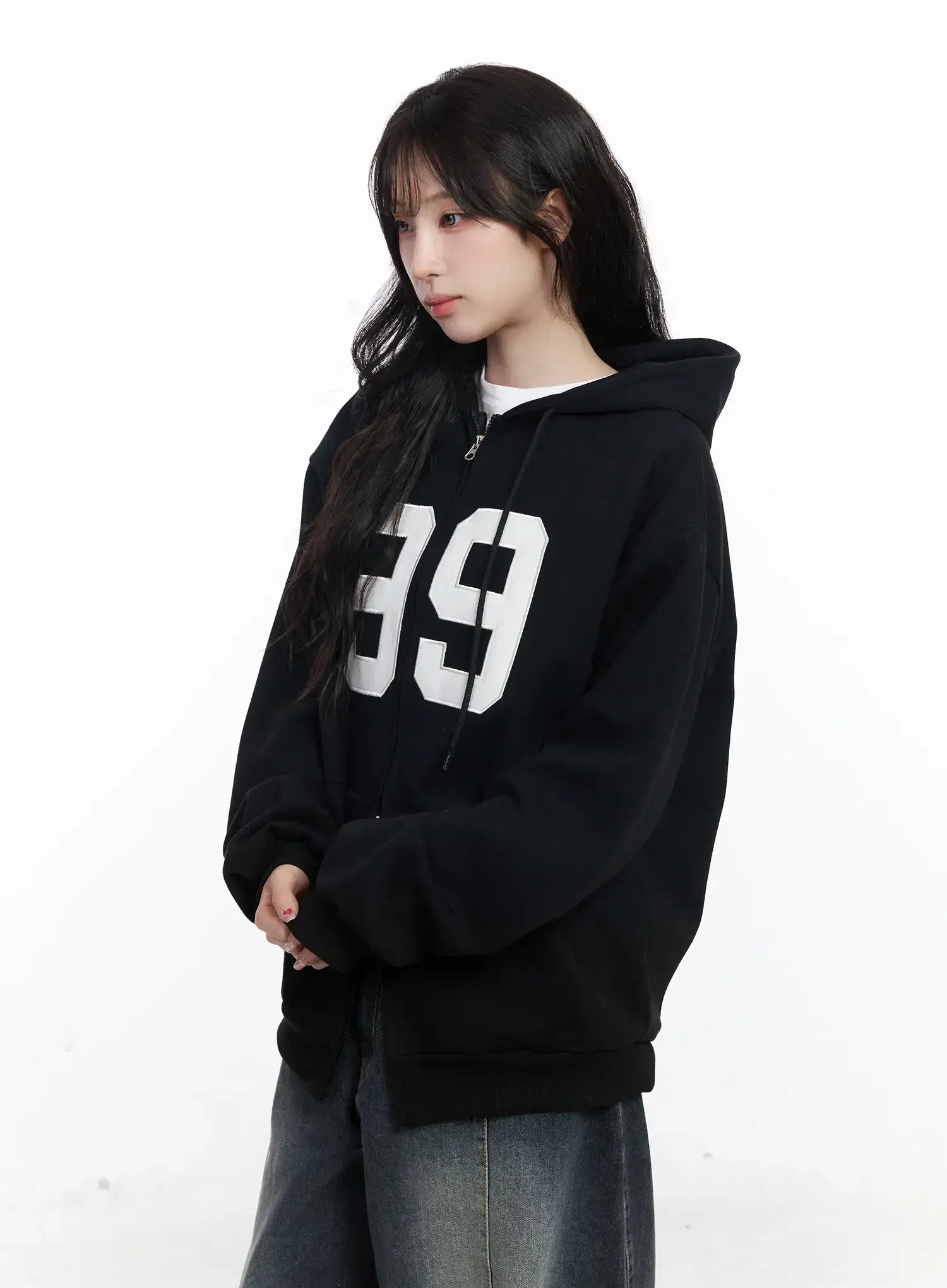 Oversized Lettering Zip-Up Hoodie CJ527 - Image 2