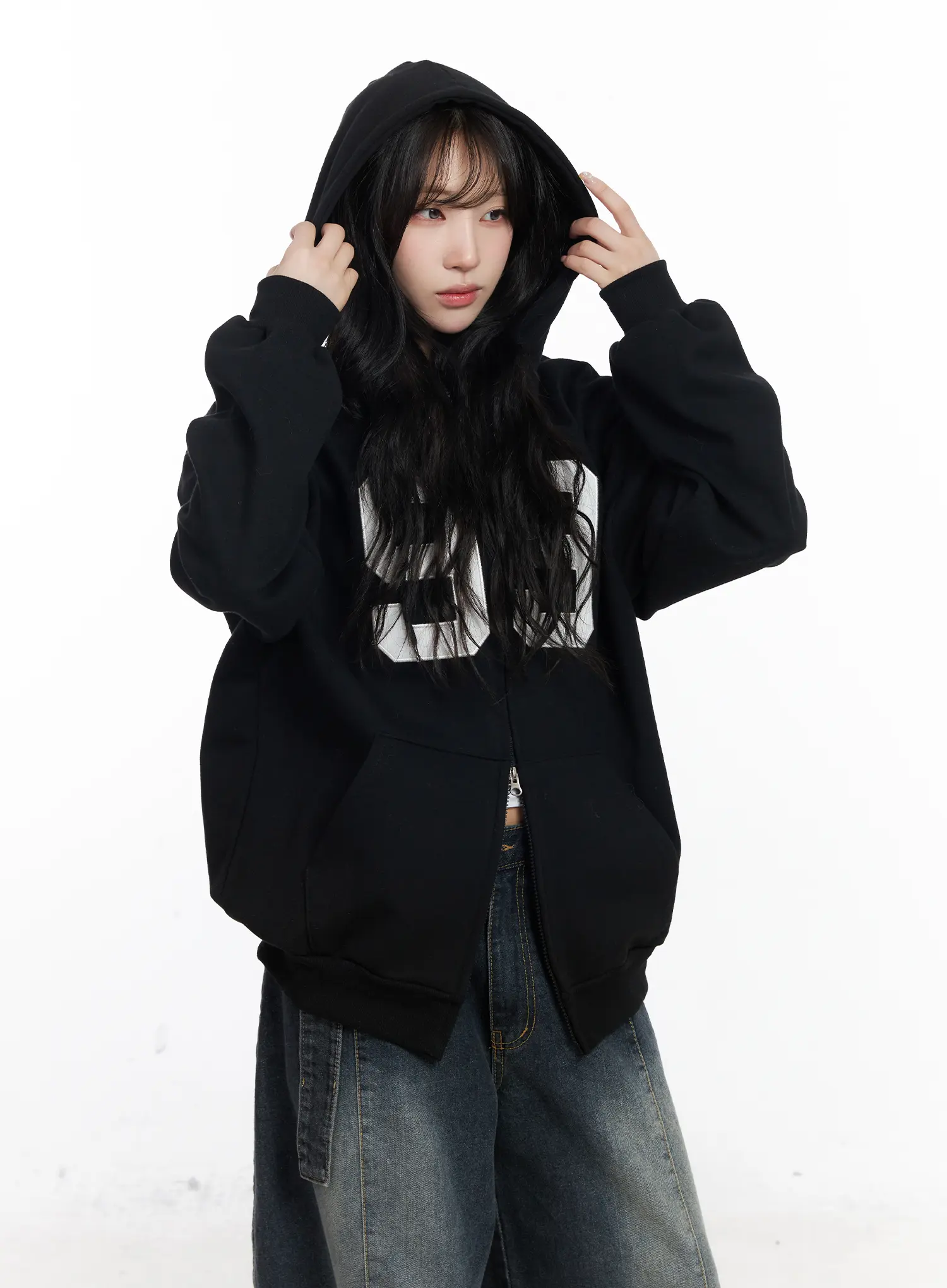 Oversized Lettering Zip-Up Hoodie CJ527 - Image 6
