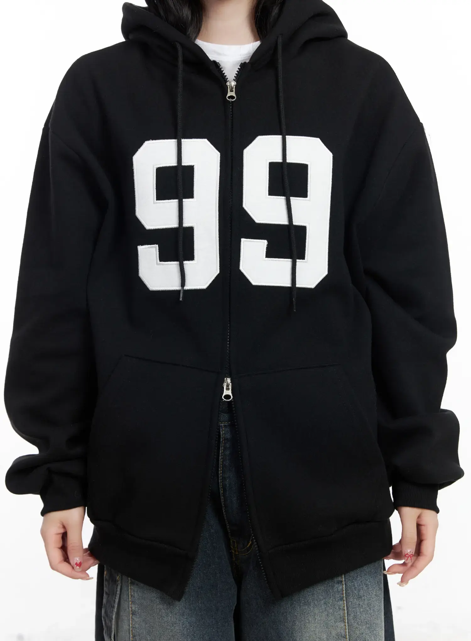 Oversized Lettering Zip-Up Hoodie CJ527 - Image 7