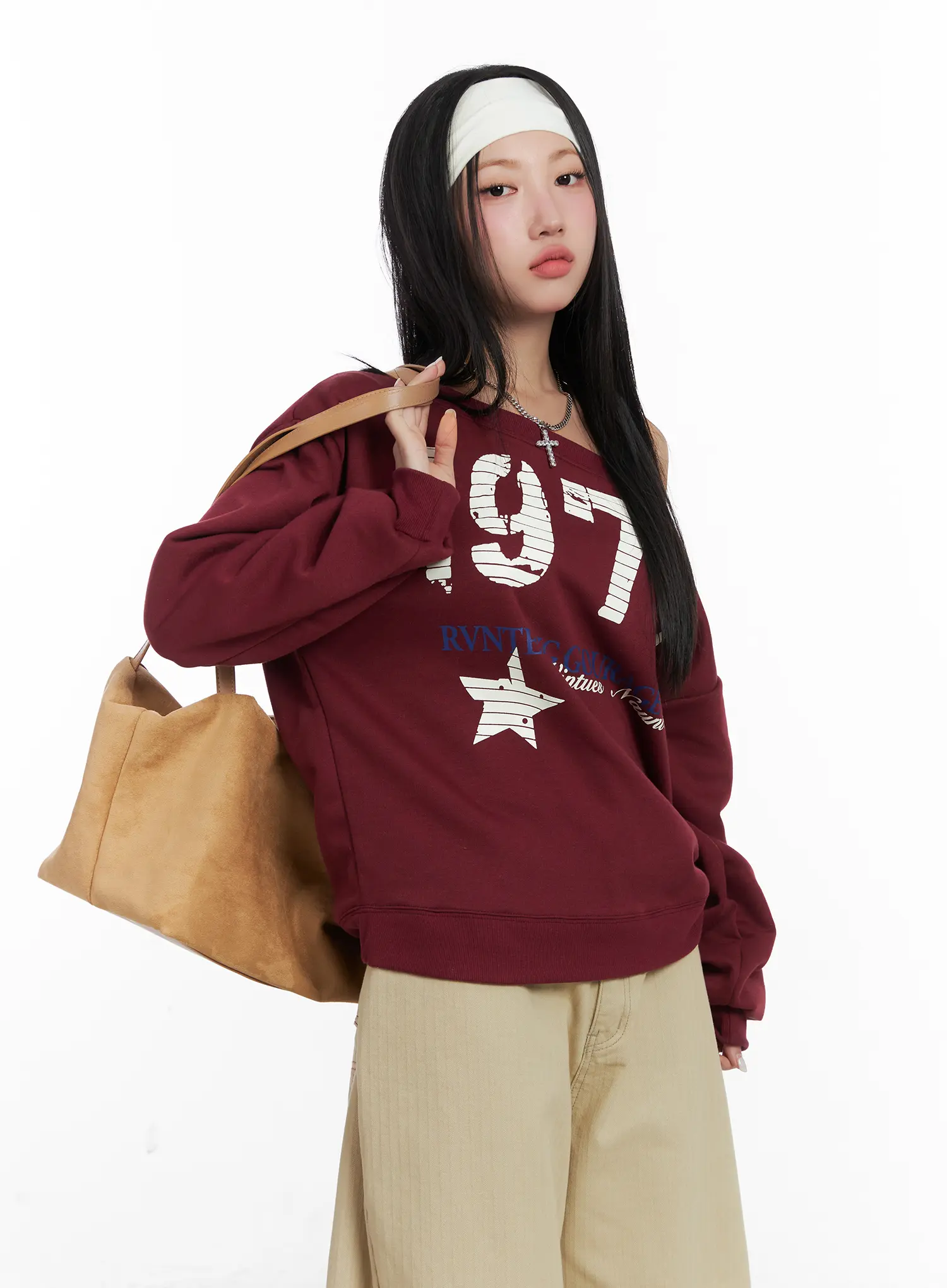 Oversized Off-Shoulder Graphic Sweatshirt CN528 - Image 8