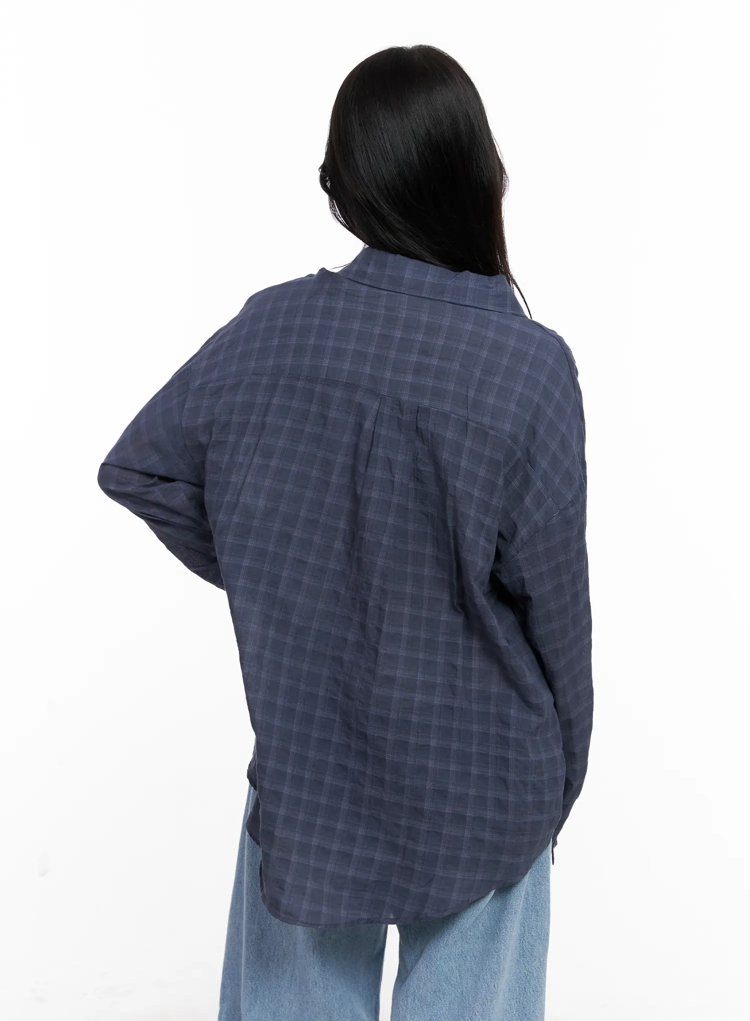 Oversized Plaid Button-Down Shirt CL515 - Image 8