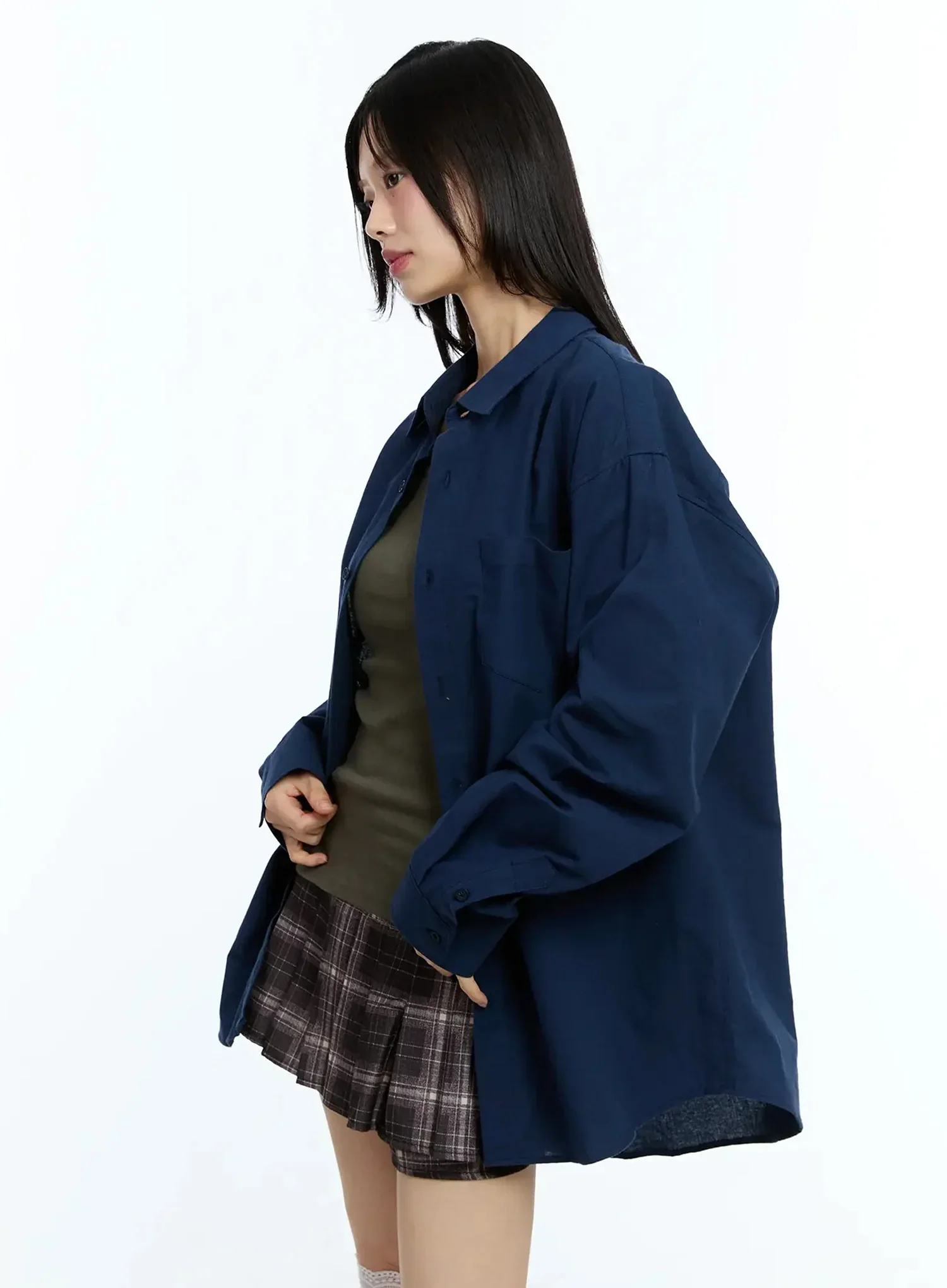 Oversized Solid Collared Shirt IU524 - Image 10