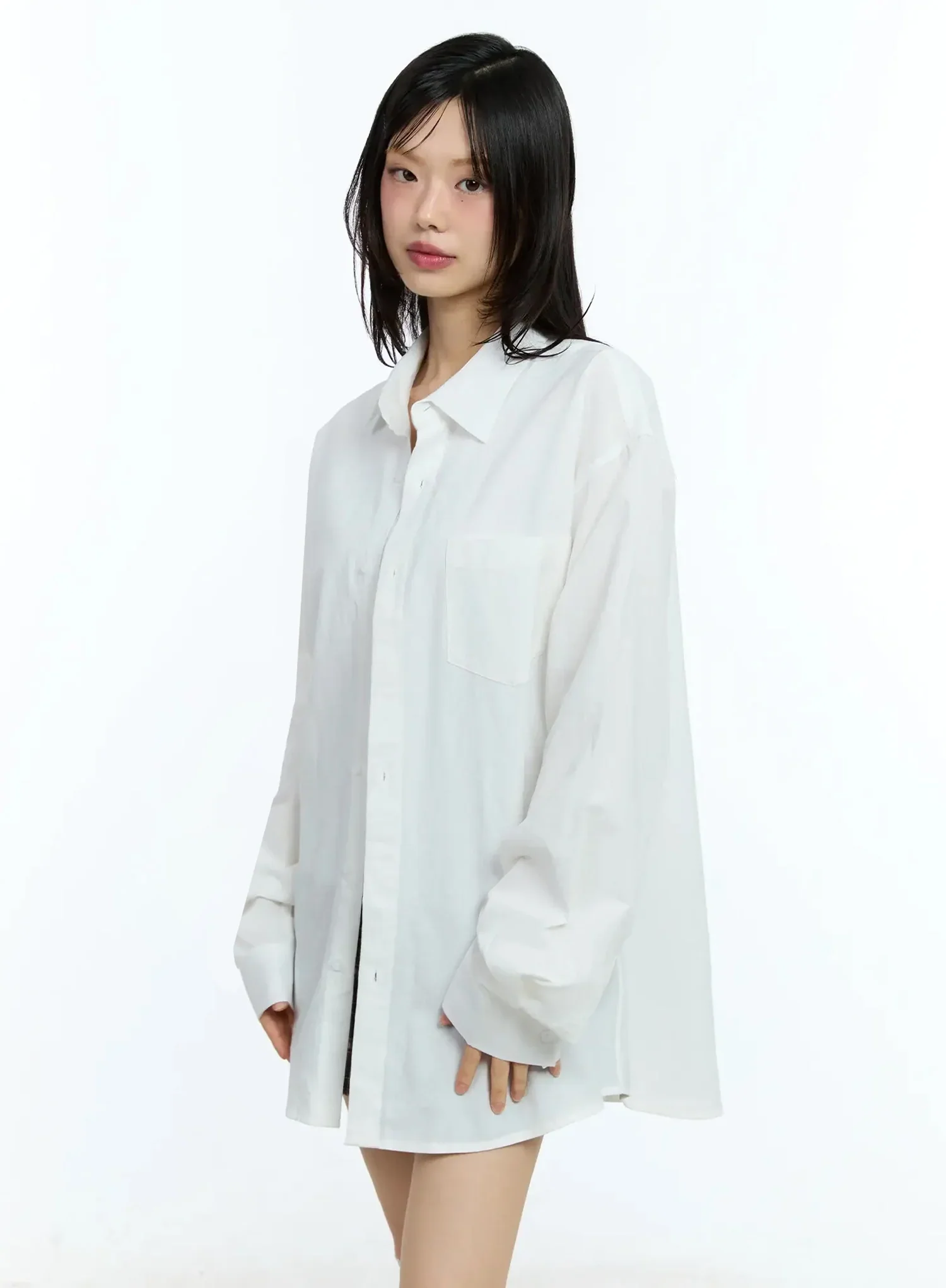 Oversized Solid Collared Shirt IU524 - Image 11