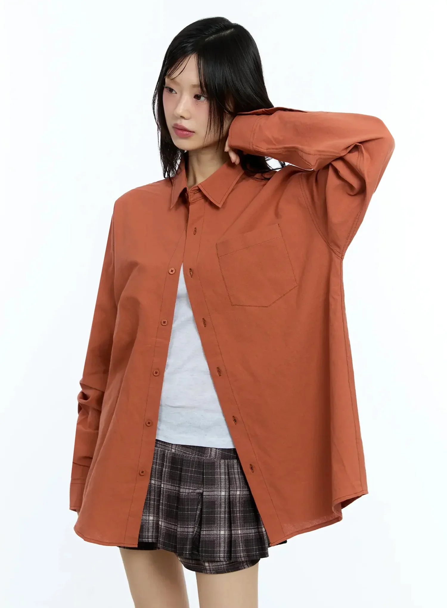 Oversized Solid Collared Shirt IU524 - Image 12