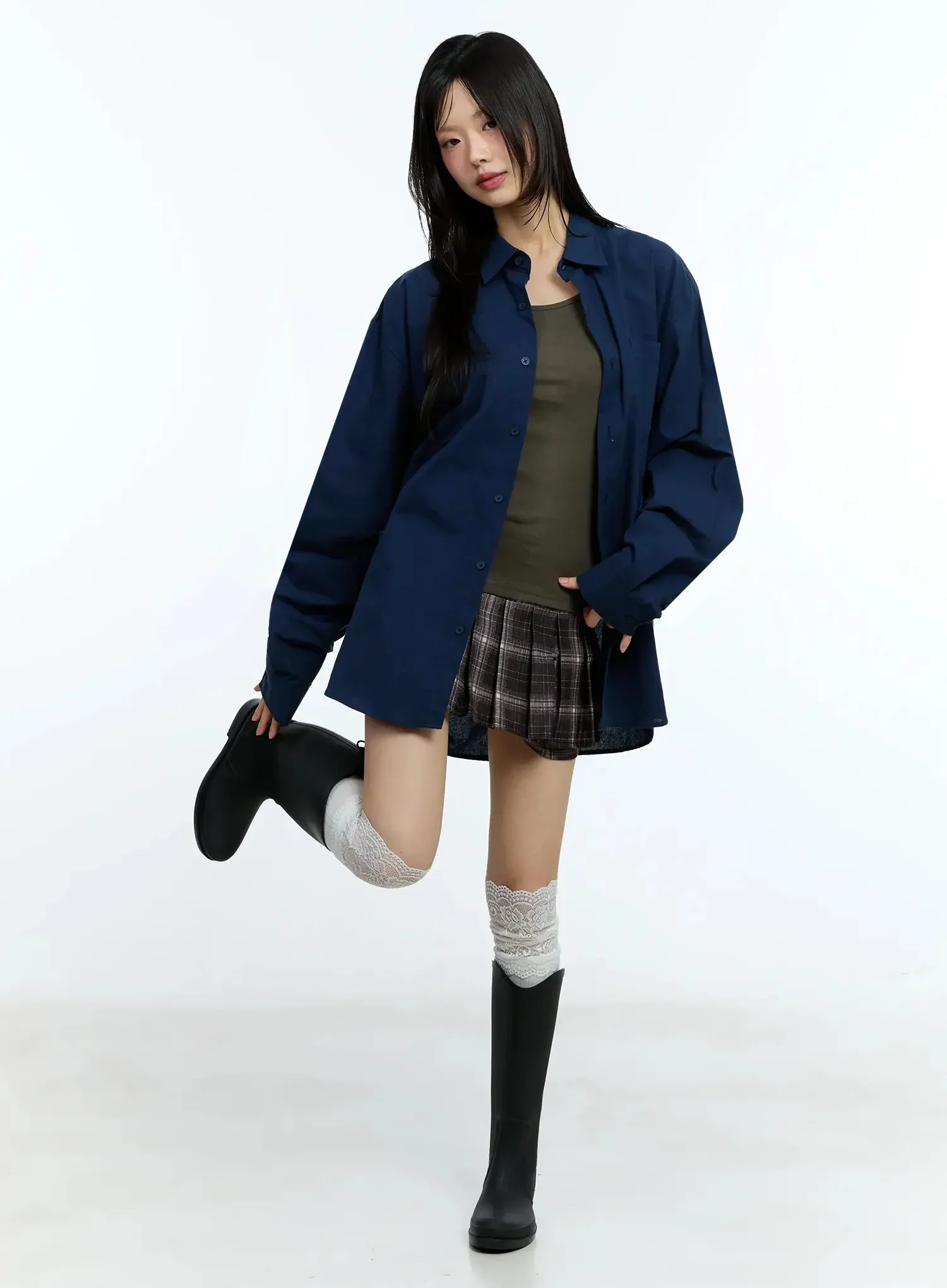 Oversized Solid Collared Shirt IU524 - Image 13