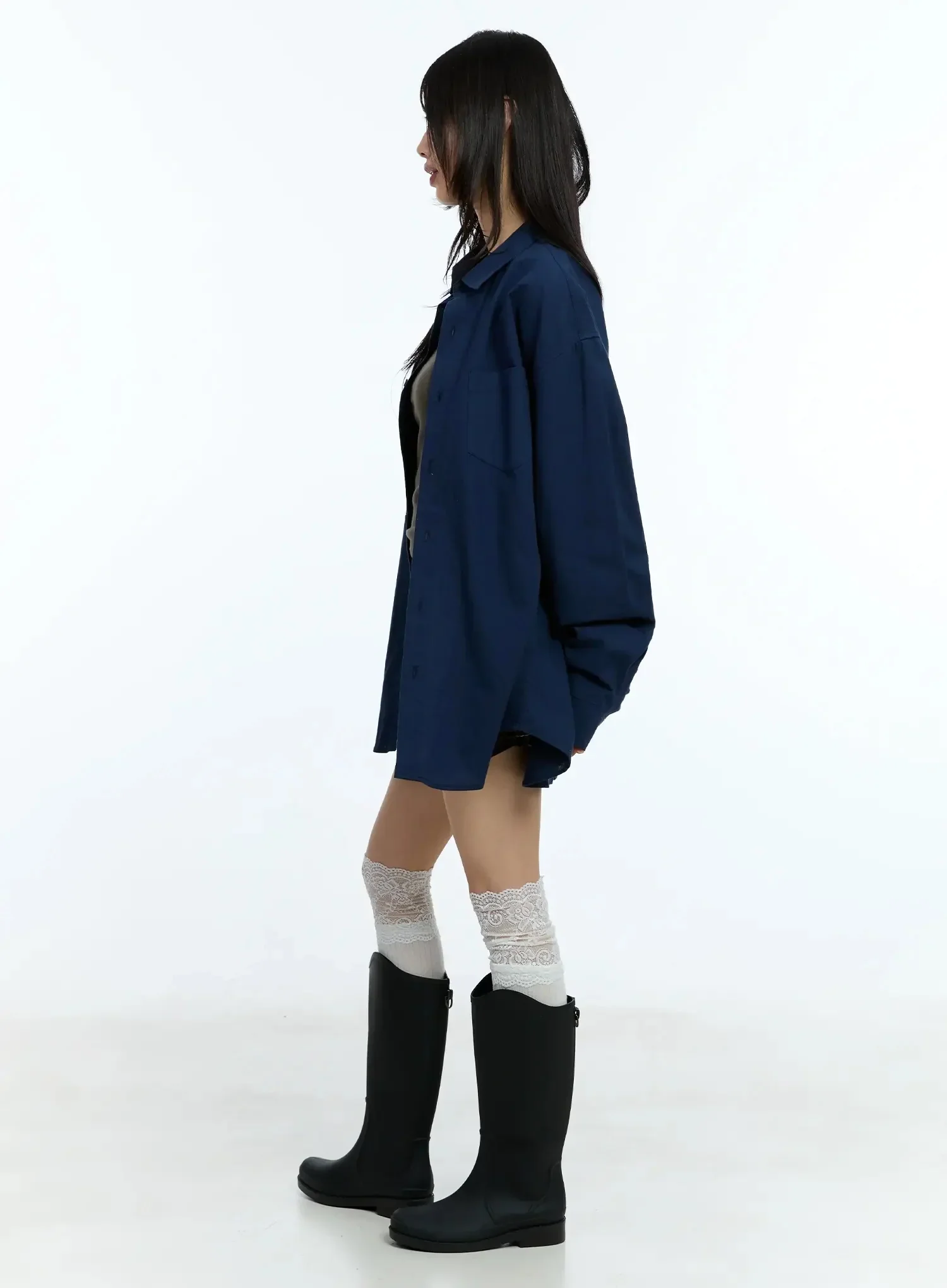 Oversized Solid Collared Shirt IU524 - Image 14
