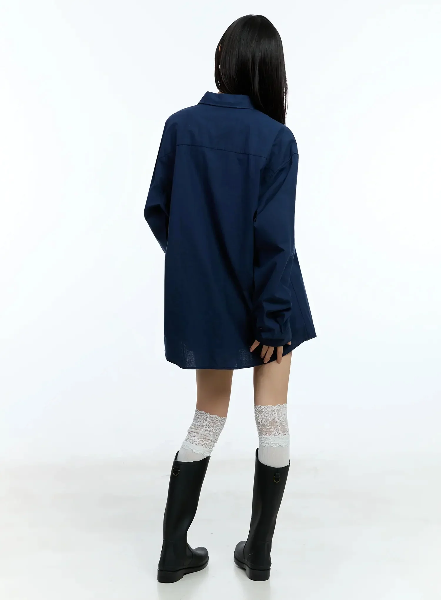Oversized Solid Collared Shirt IU524 - Image 15