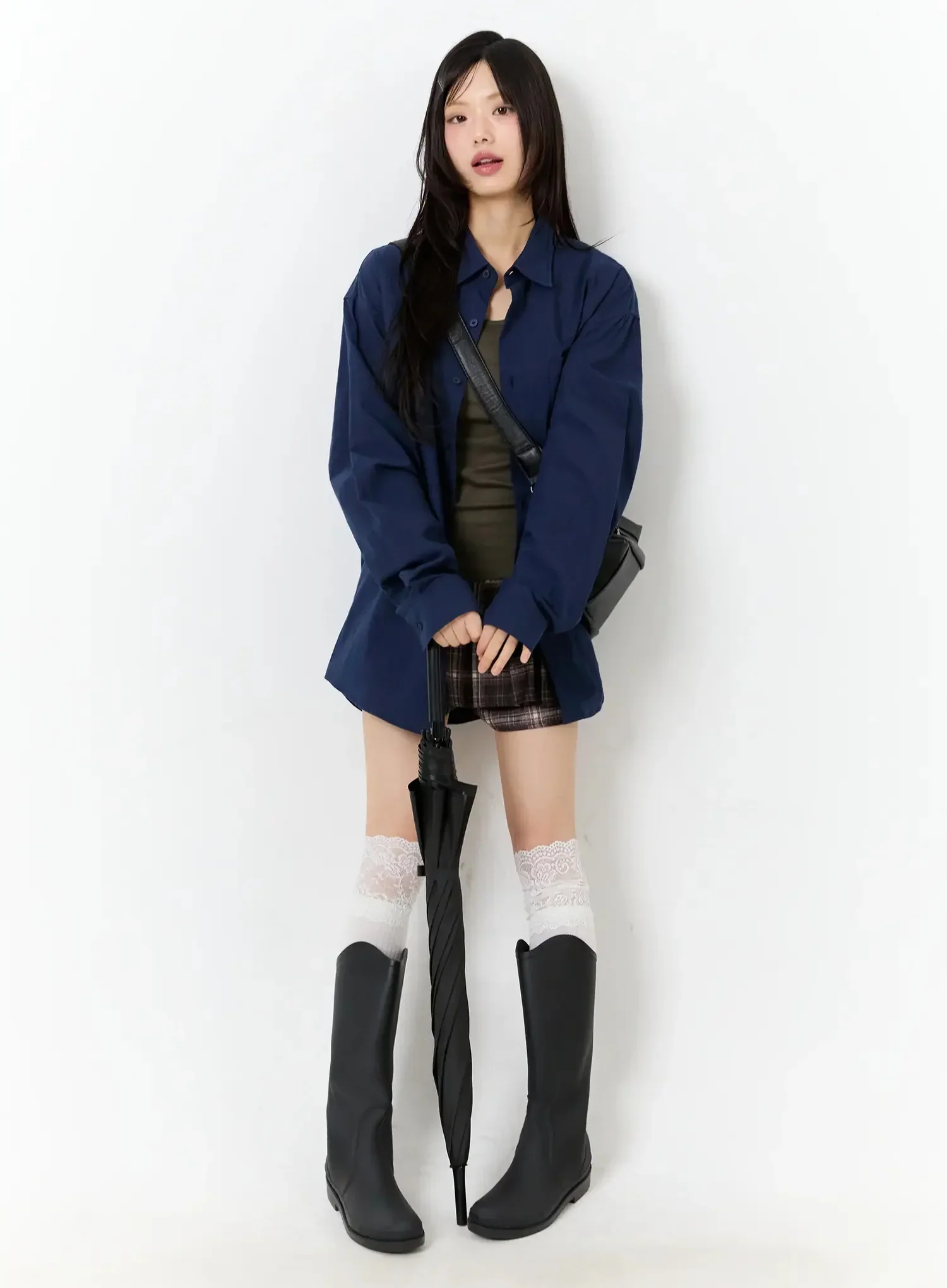 Oversized Solid Collared Shirt IU524 - Image 16