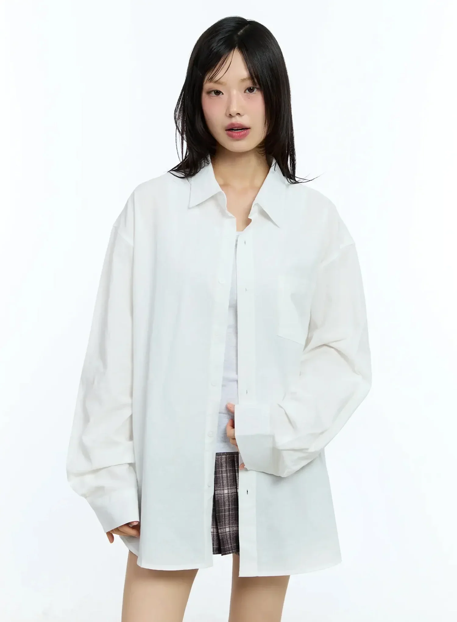 Oversized Solid Collared Shirt IU524 - Image 17