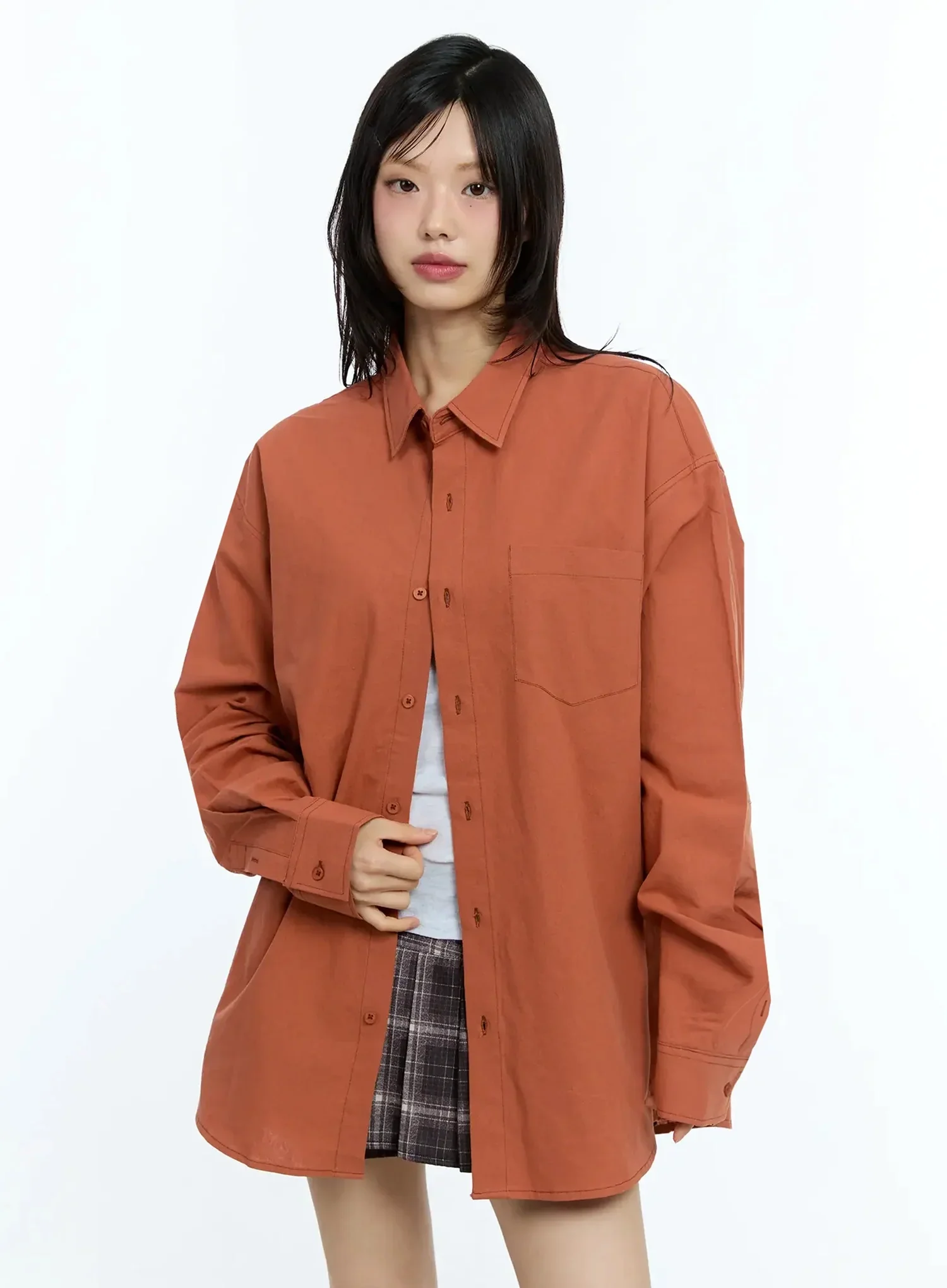 Oversized Solid Collared Shirt IU524 - Image 18