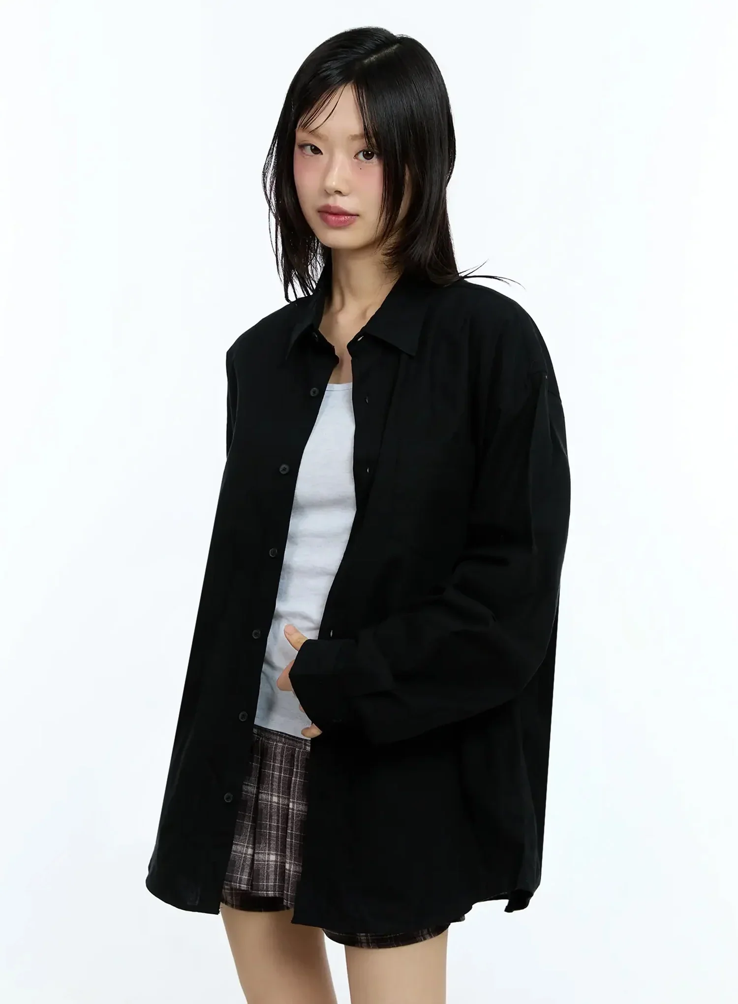 Oversized Solid Collared Shirt IU524 - Image 19