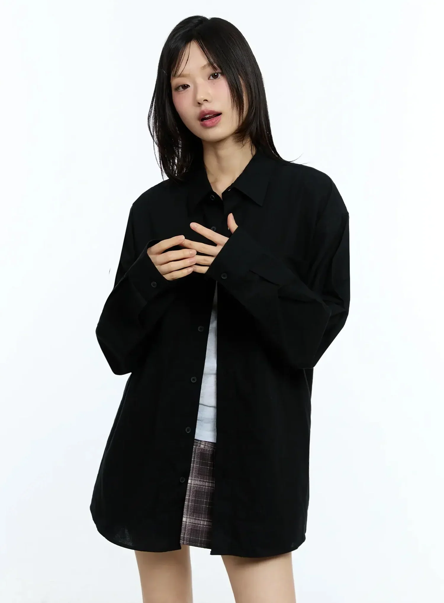 Oversized Solid Collared Shirt IU524 - Image 5