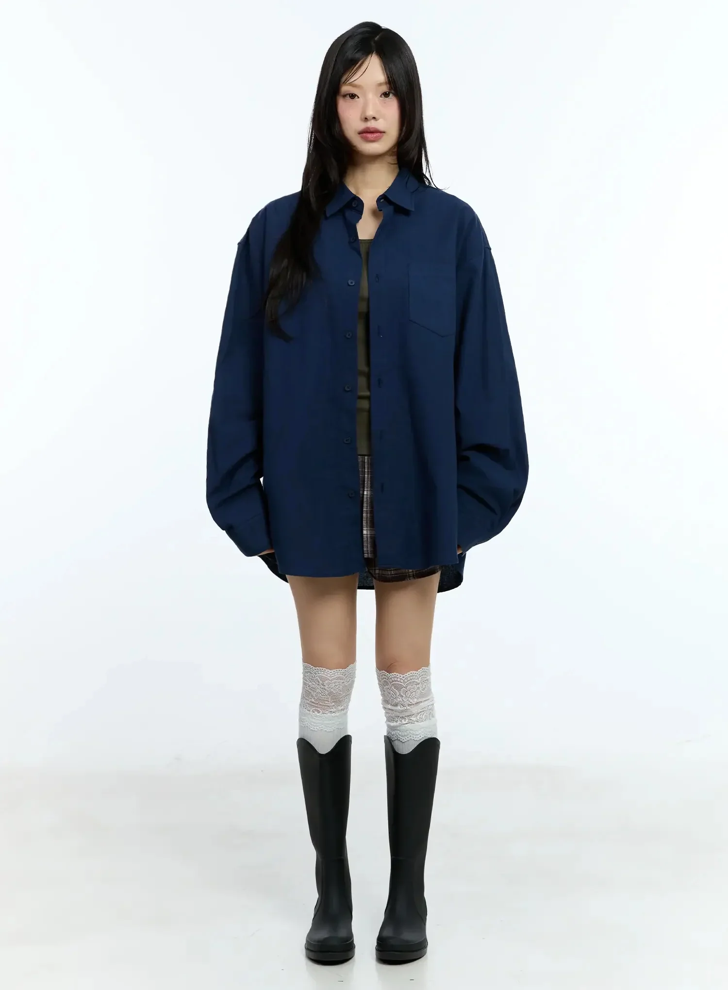 Oversized Solid Collared Shirt IU524 - Image 6