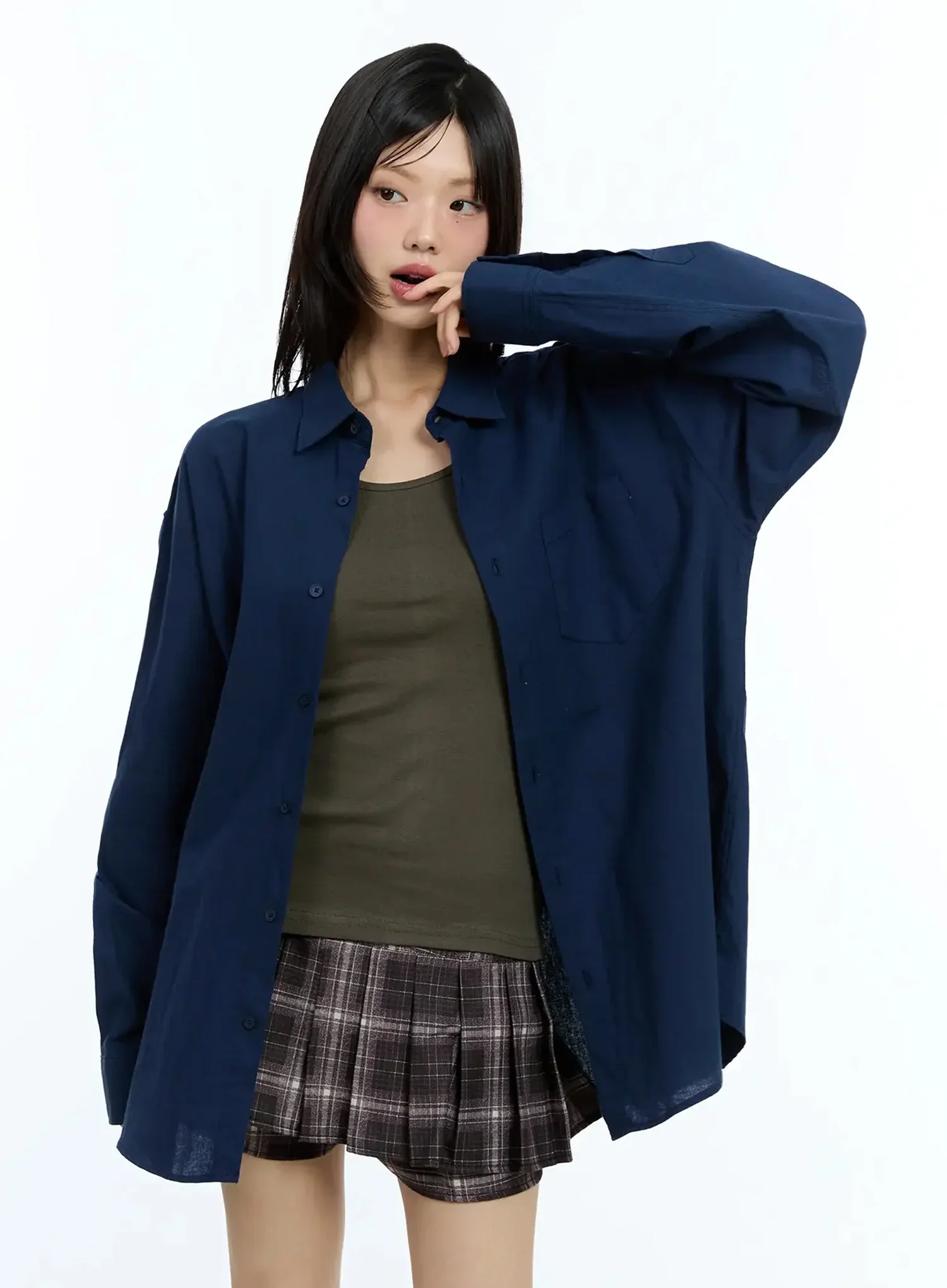 Oversized Solid Collared Shirt IU524 - Image 8