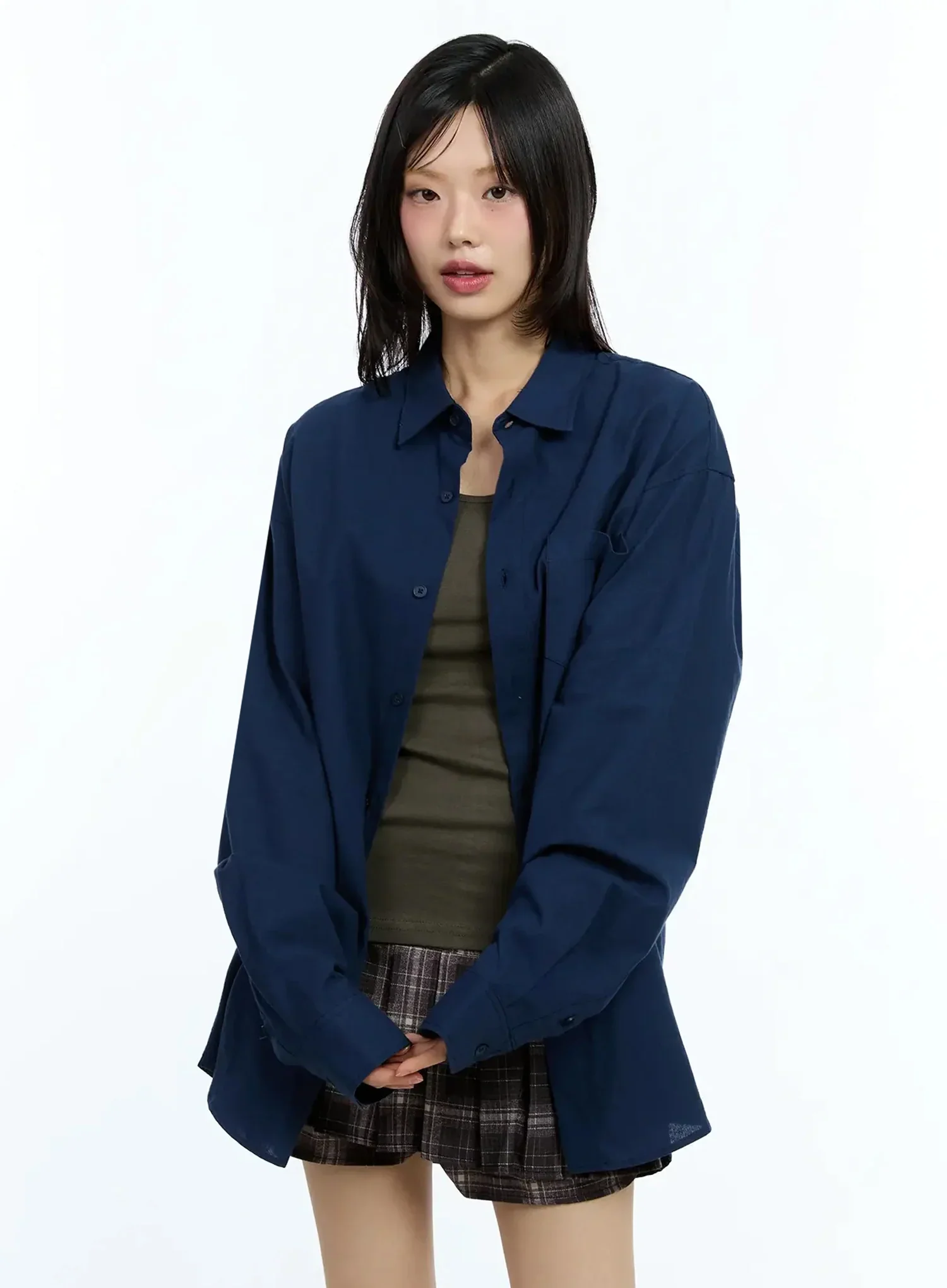 Oversized Solid Collared Shirt IU524 - Image 9
