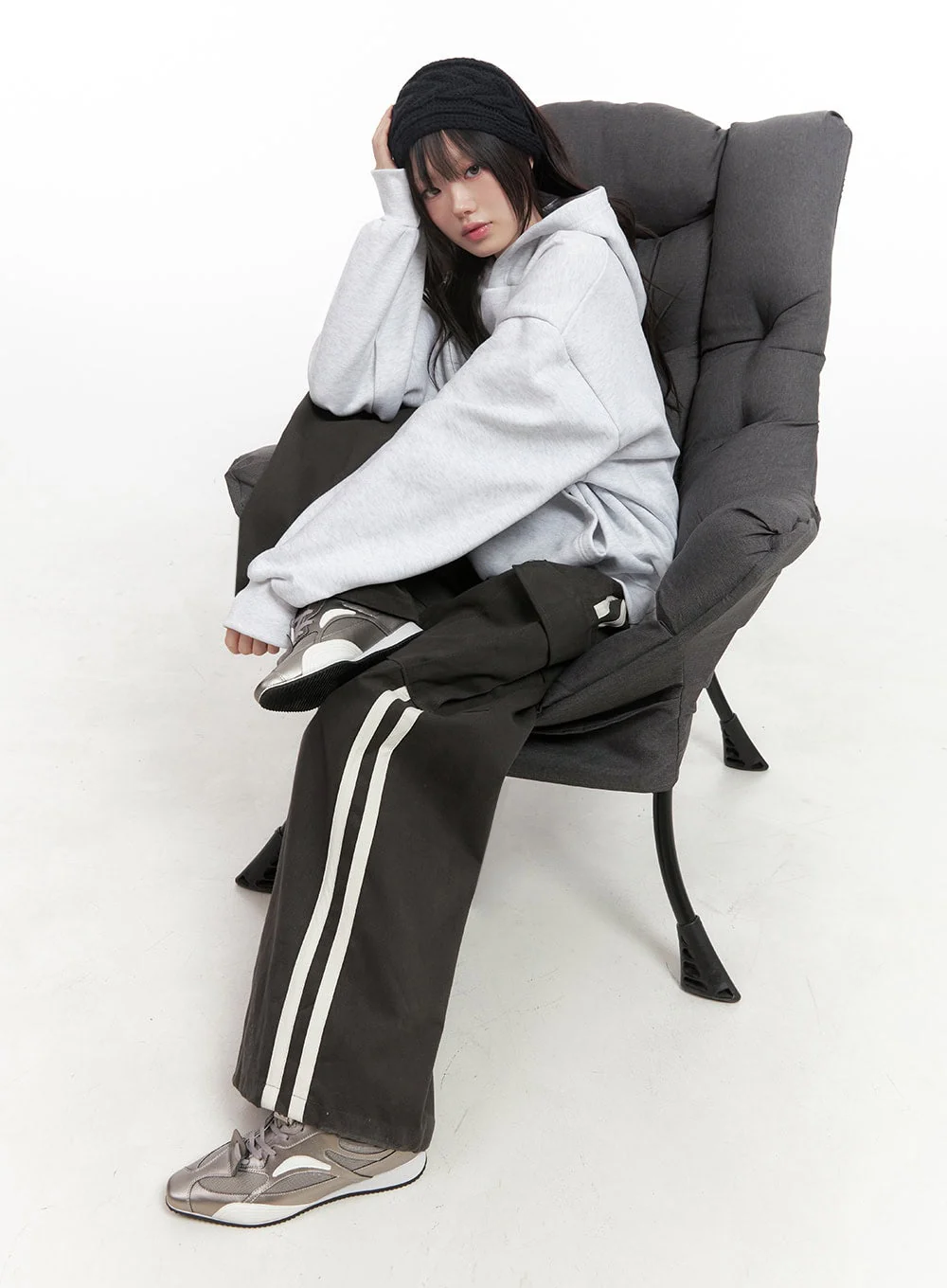 Oversized Solid Hooded Sweatshirt IN427