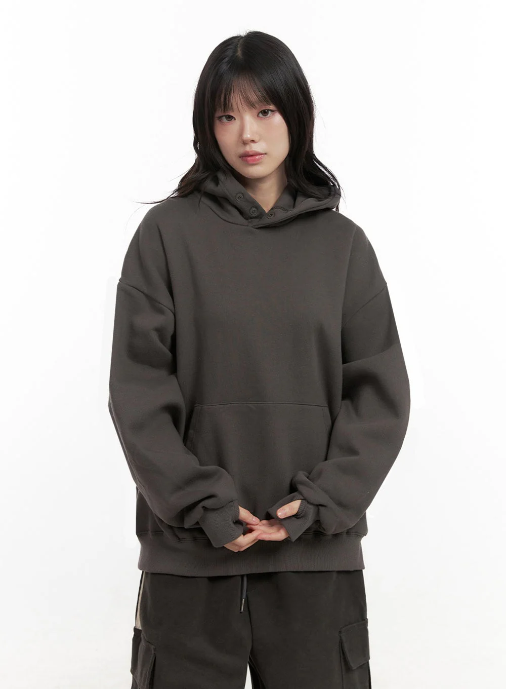 Oversized Solid Hooded Sweatshirt IN427 - Image 10