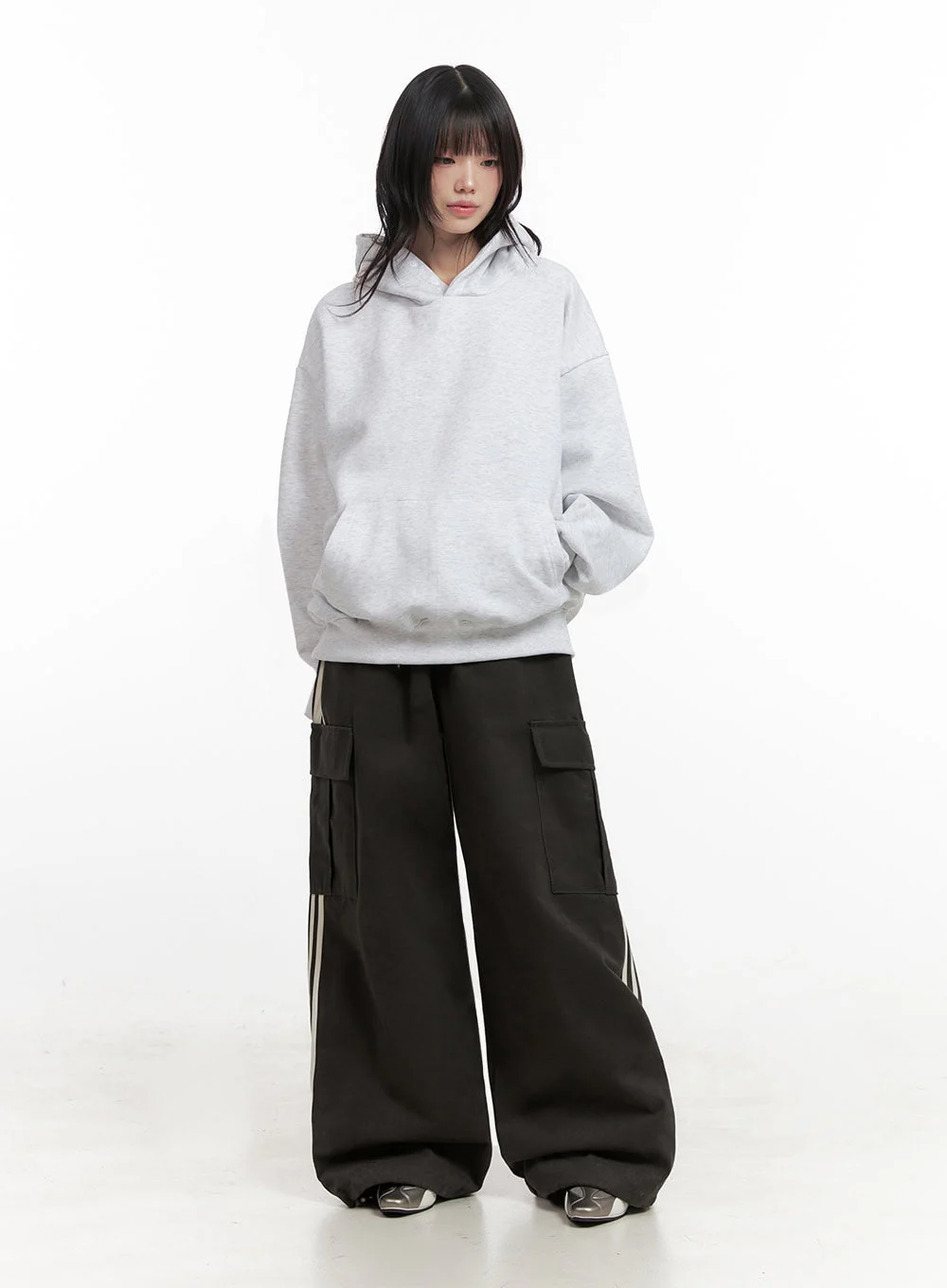Oversized Solid Hooded Sweatshirt IN427 - Image 11