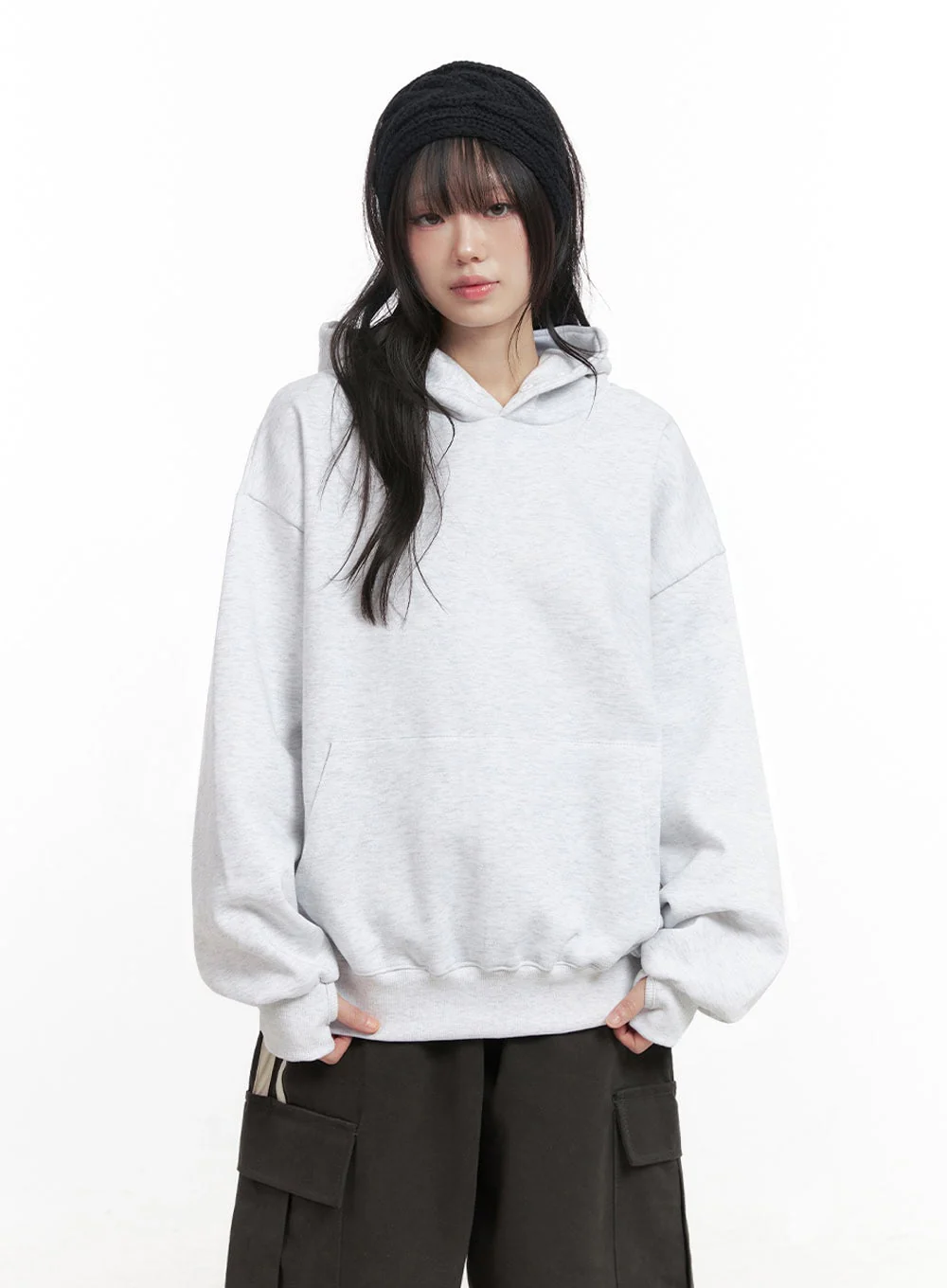 Oversized Solid Hooded Sweatshirt IN427 - Image 2