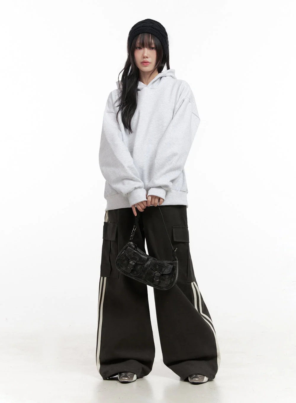 Oversized Solid Hooded Sweatshirt IN427 - Image 3